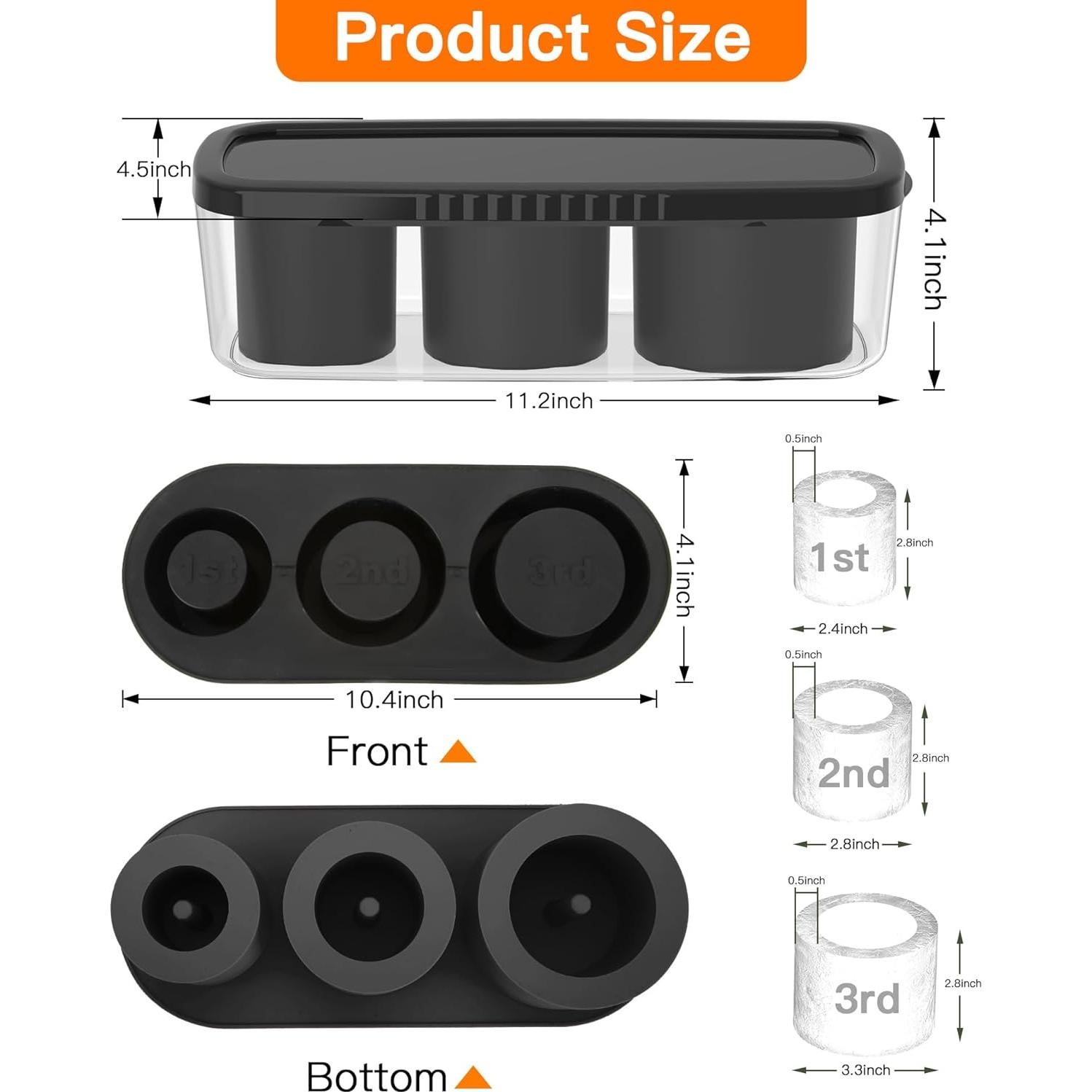 Bandeja de Hielo Cilíndrica Ukulork 40Oz con Tapa - 3 Piezas