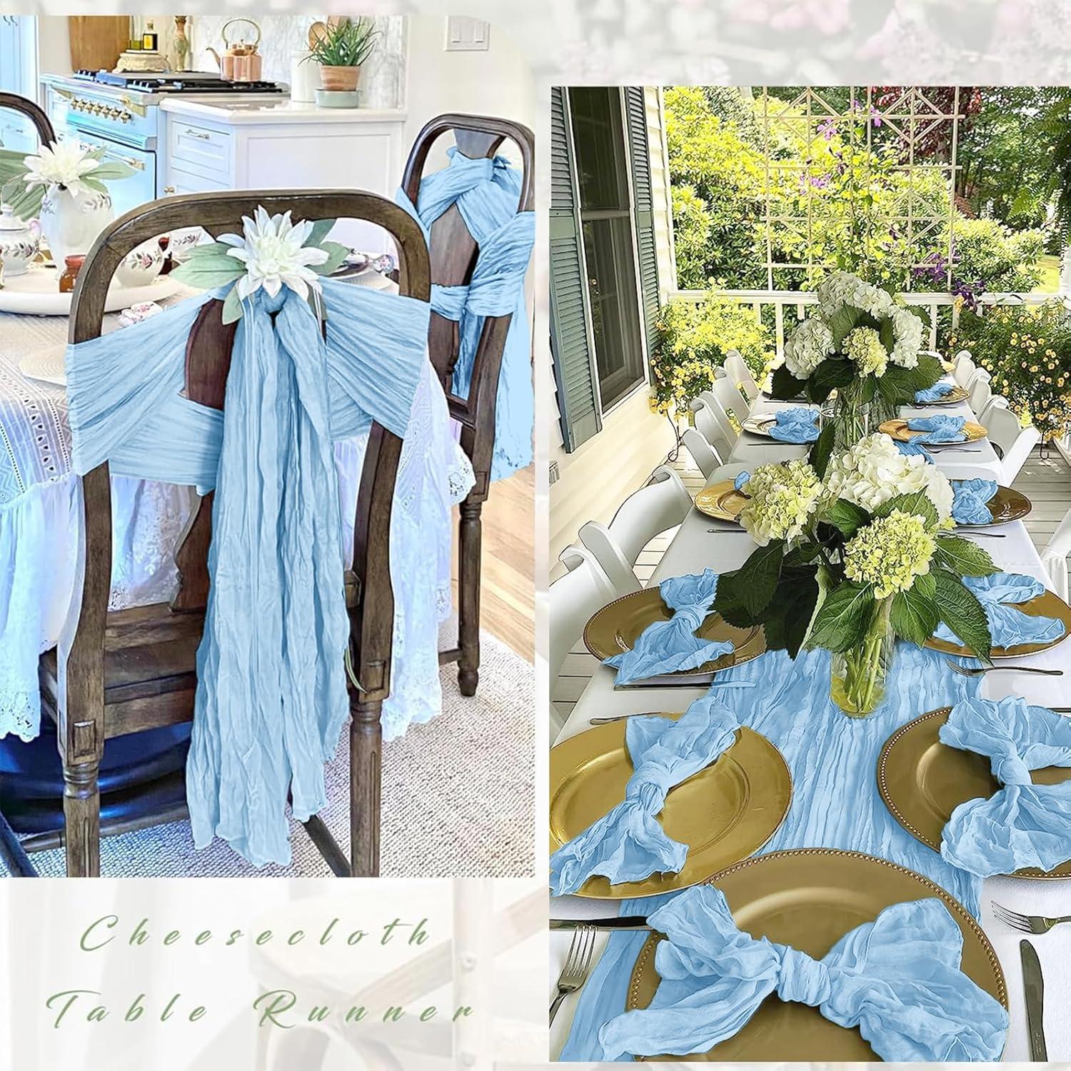 Caminos de Mesa de Gasa FANTEKE 12 Piezas Azul Bebé 43x274 cm