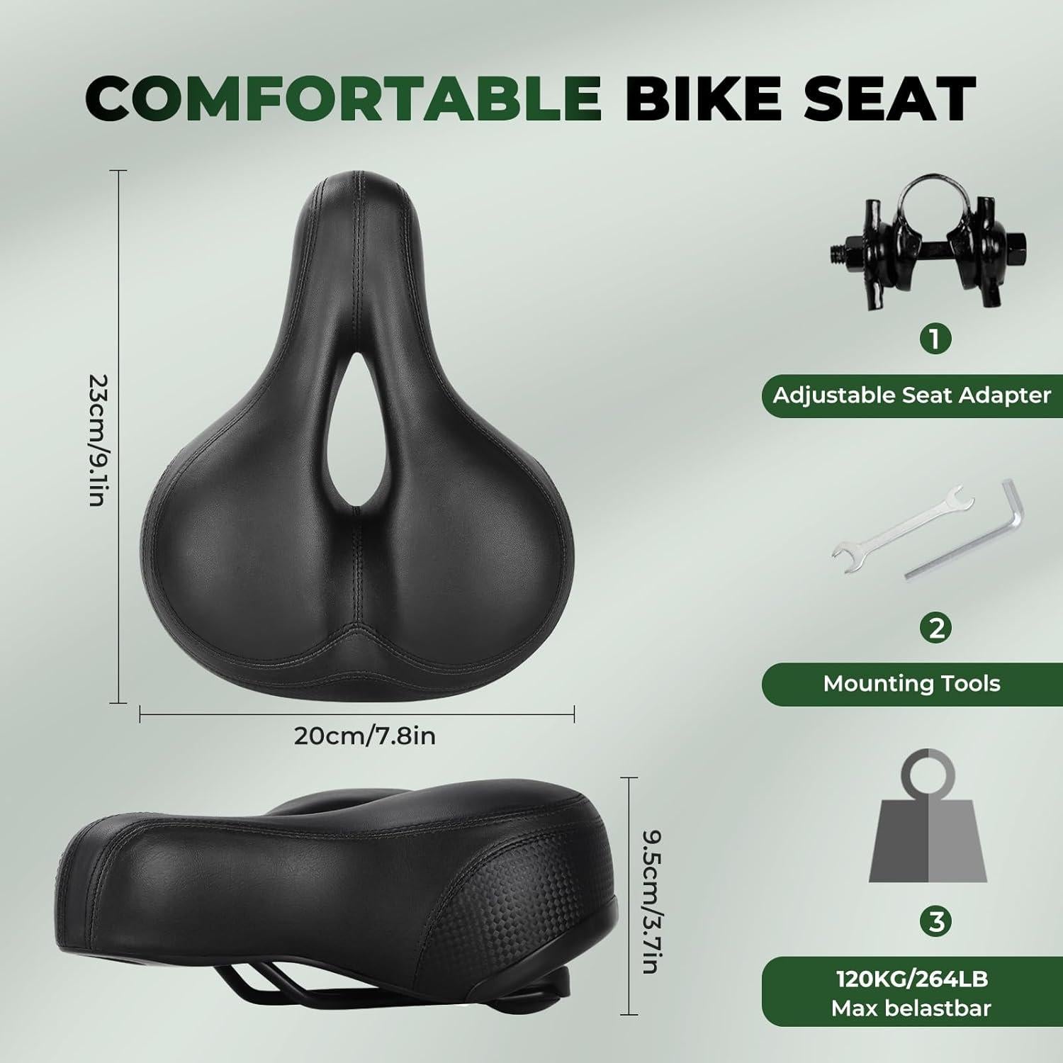 Cojín de Asiento de Espuma con Memoria TONBUX Negro - Sillín Impermeable para Bicicletas
