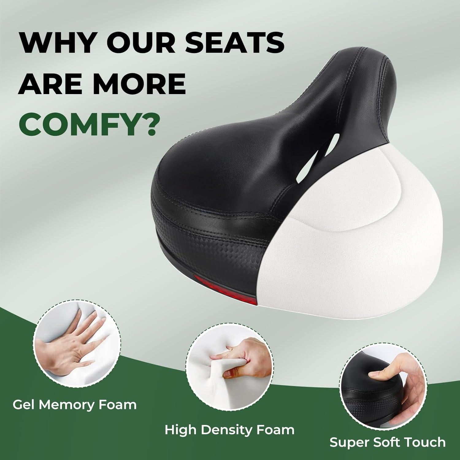 Cojín de Asiento de Espuma con Memoria TONBUX Negro - Sillín Impermeable para Bicicletas