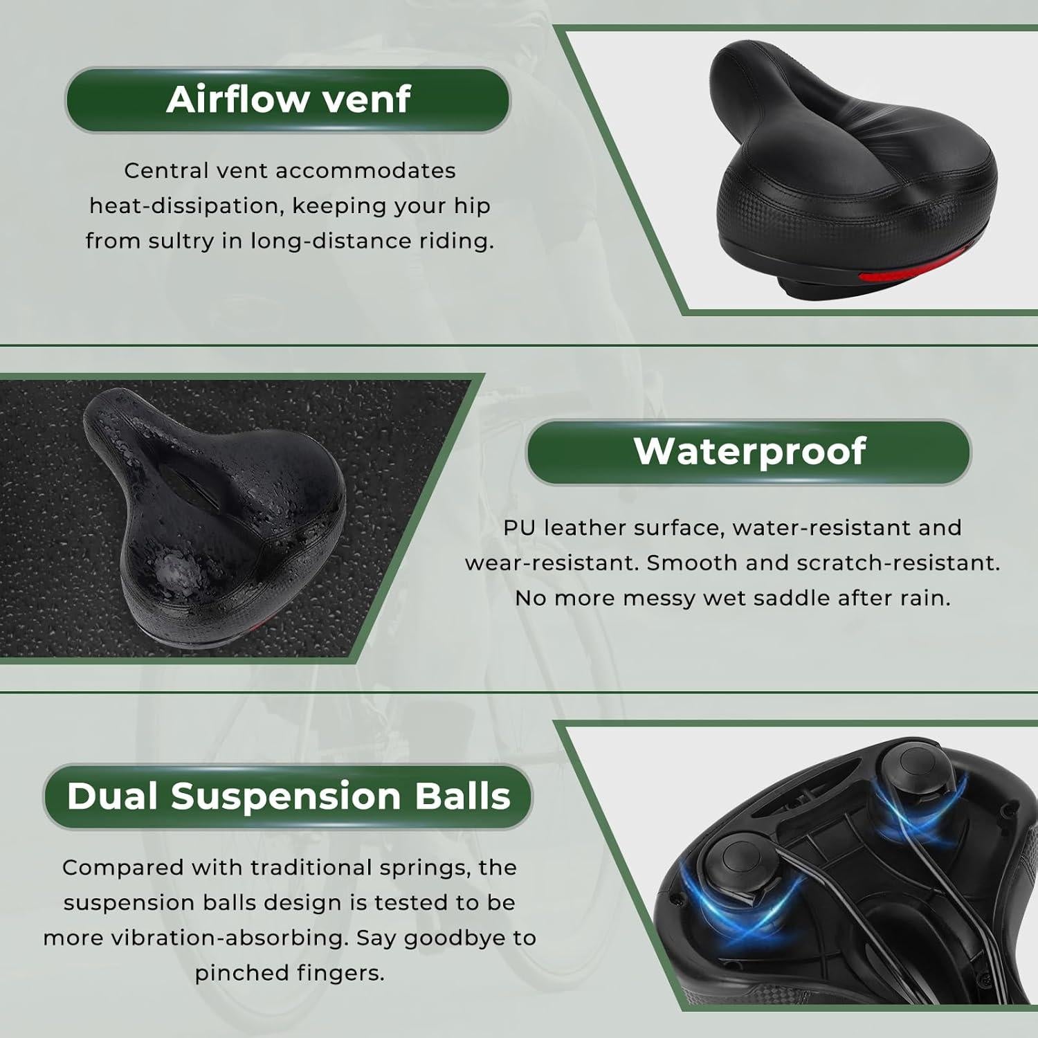 Cojín de Asiento de Espuma con Memoria TONBUX Negro - Sillín Impermeable para Bicicletas