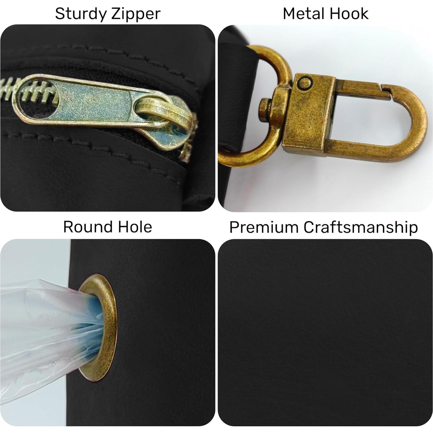 Soporte de Bolsa de Desechos de Perro HIFA - Cuero Negro Premium