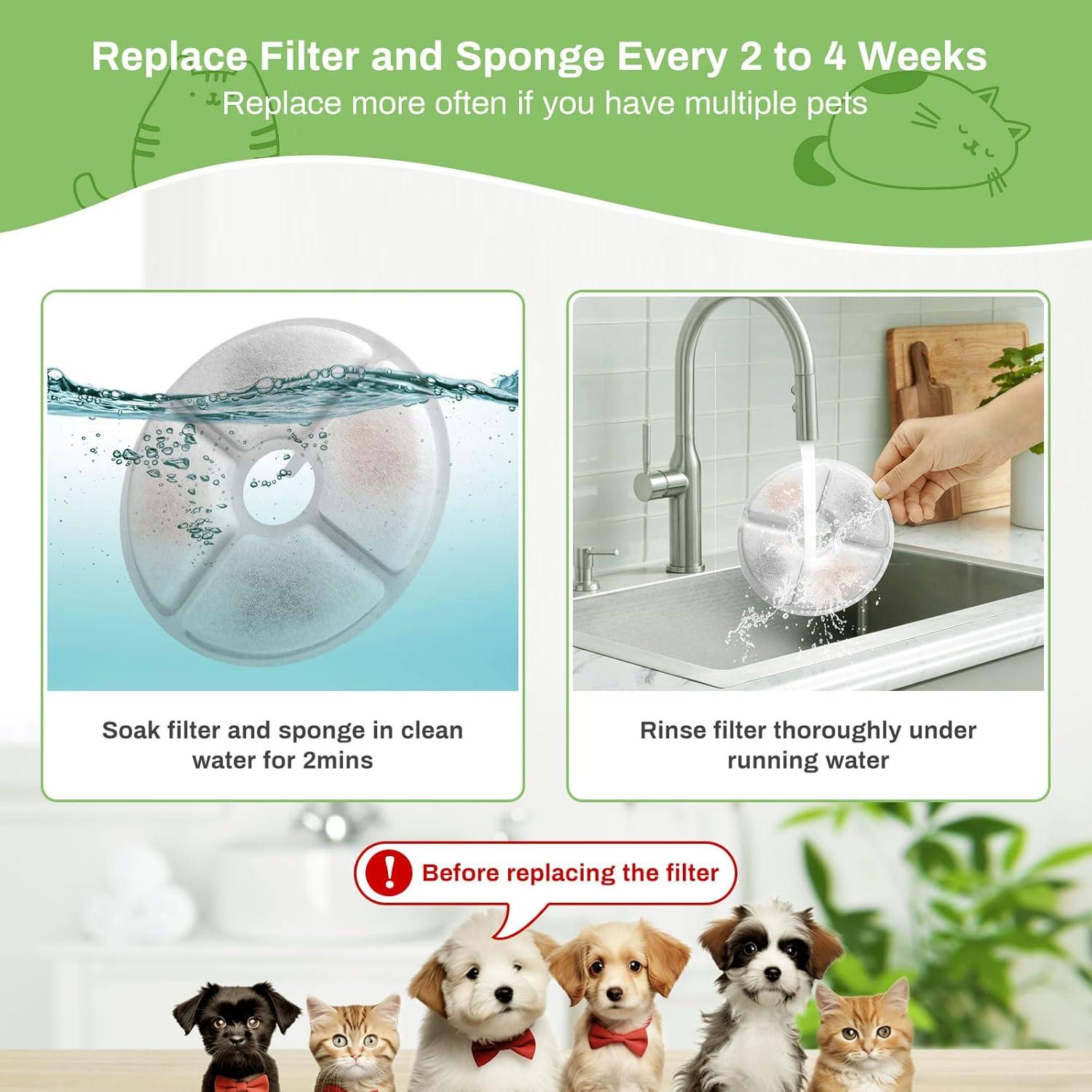 Filtros de agua para gatos GISOFIK - 6 Pack, triple filtración