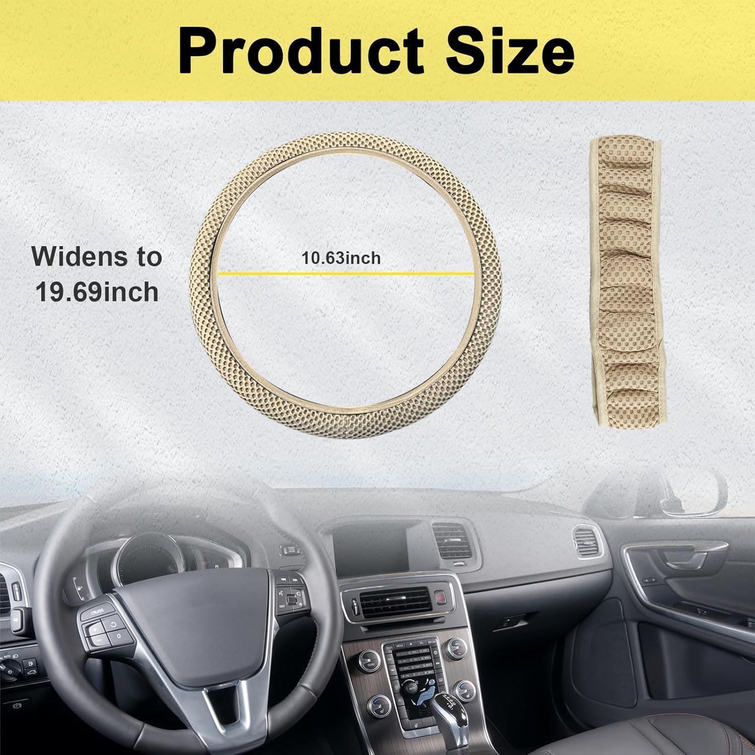 Funda de Volante Elástica Kewucn Beige 37-39 cm Antideslizante