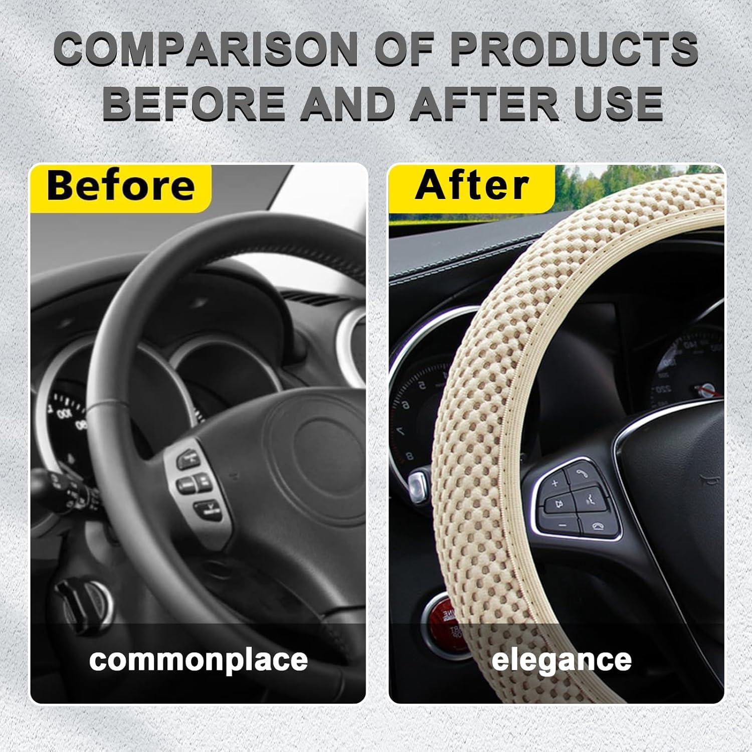 Funda de Volante Elástica Kewucn Beige 37-39 cm Antideslizante