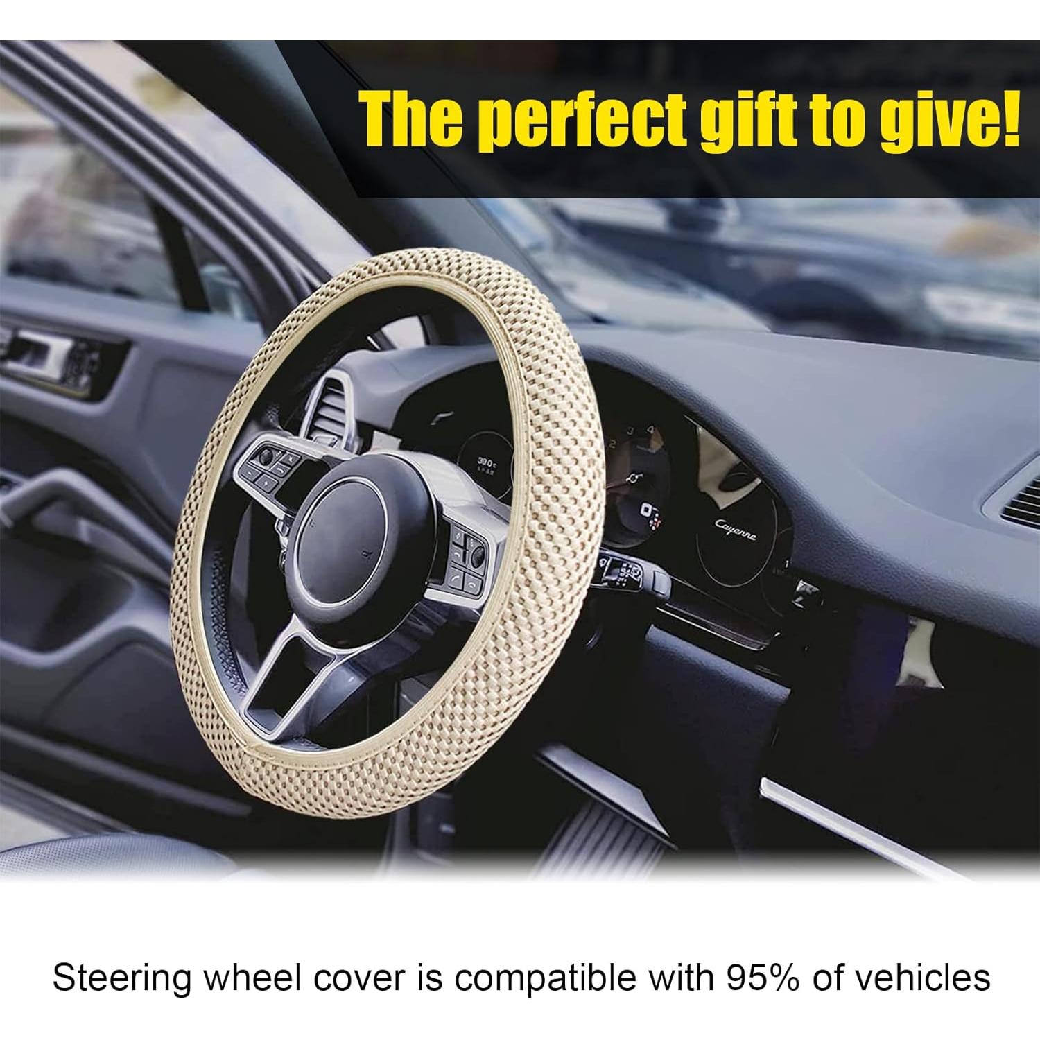 Funda de Volante Elástica Kewucn Beige 37-39 cm Antideslizante