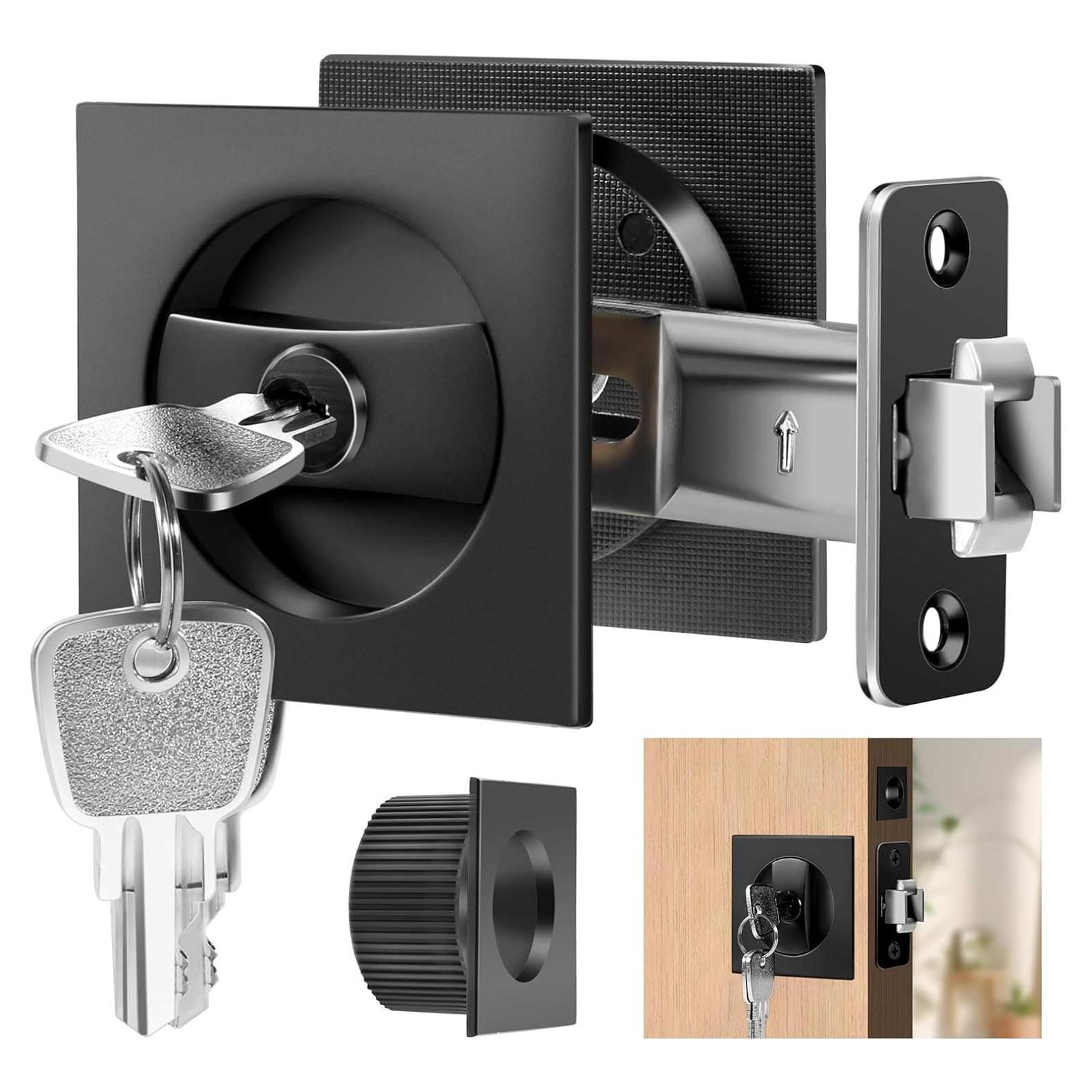 Cerradura de Puerta Corrediza Lipshome Negra Cuadrada