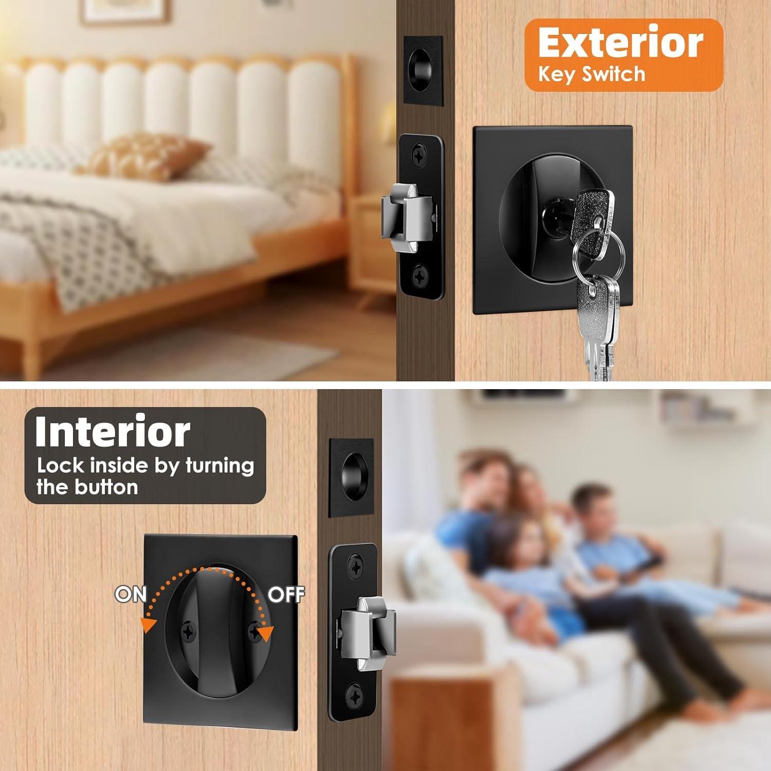 Cerradura de Puerta Corrediza Lipshome Negra Cuadrada