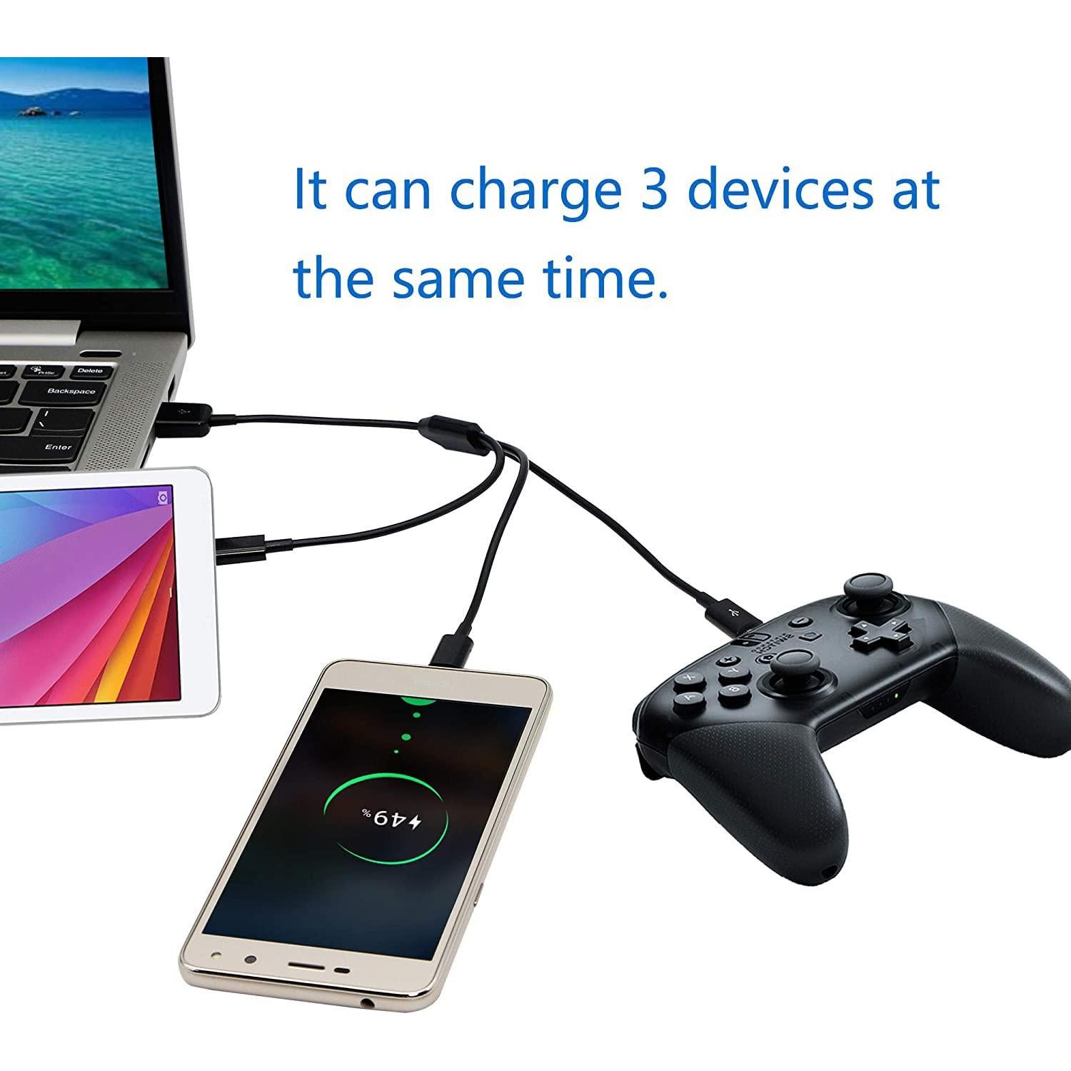 Cable Divisor Micro USB 3 en 1 Herfair 0.91m Carga Rápida