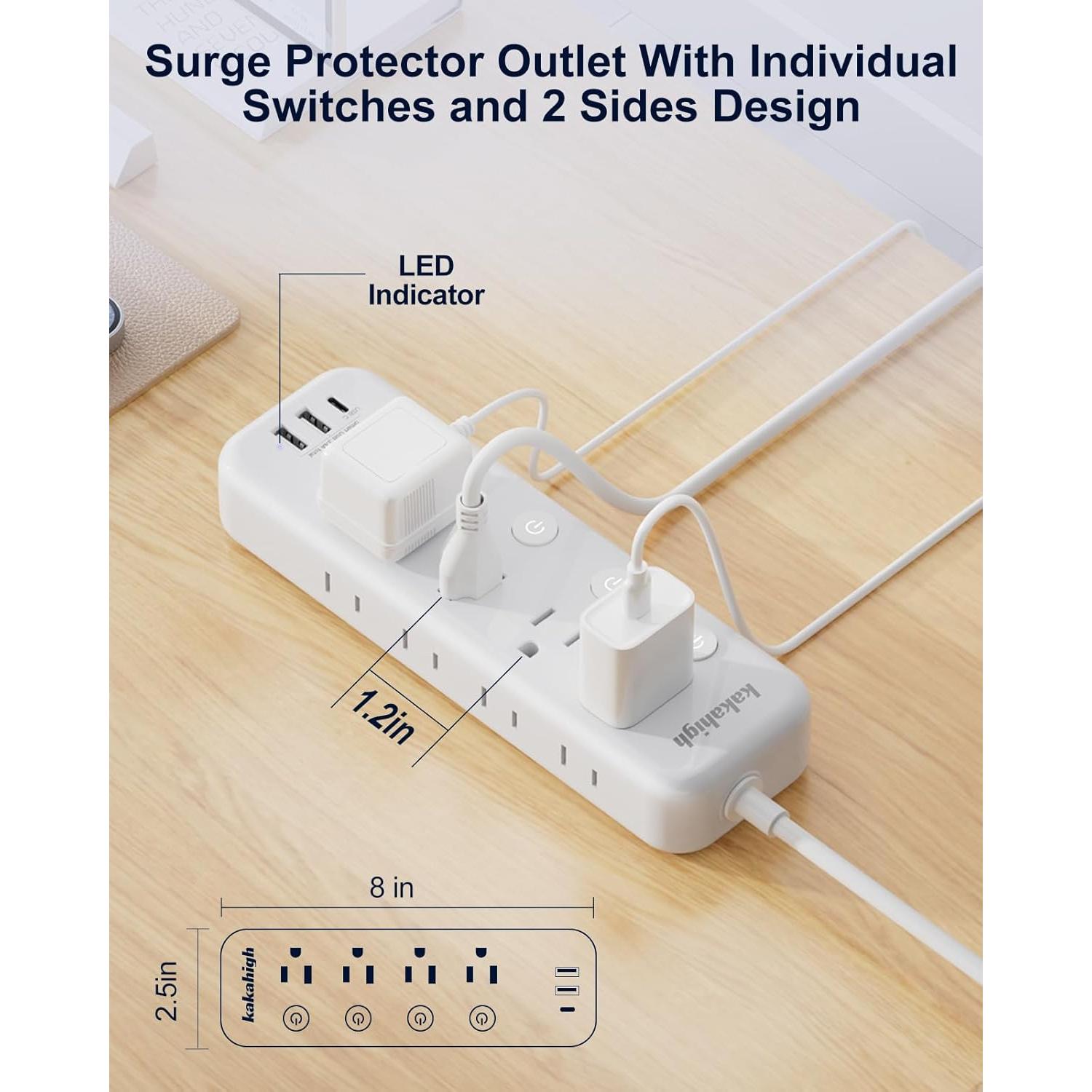 Cable de Extensión Kakahigh 3 Salidas 10FT con USB y Protección