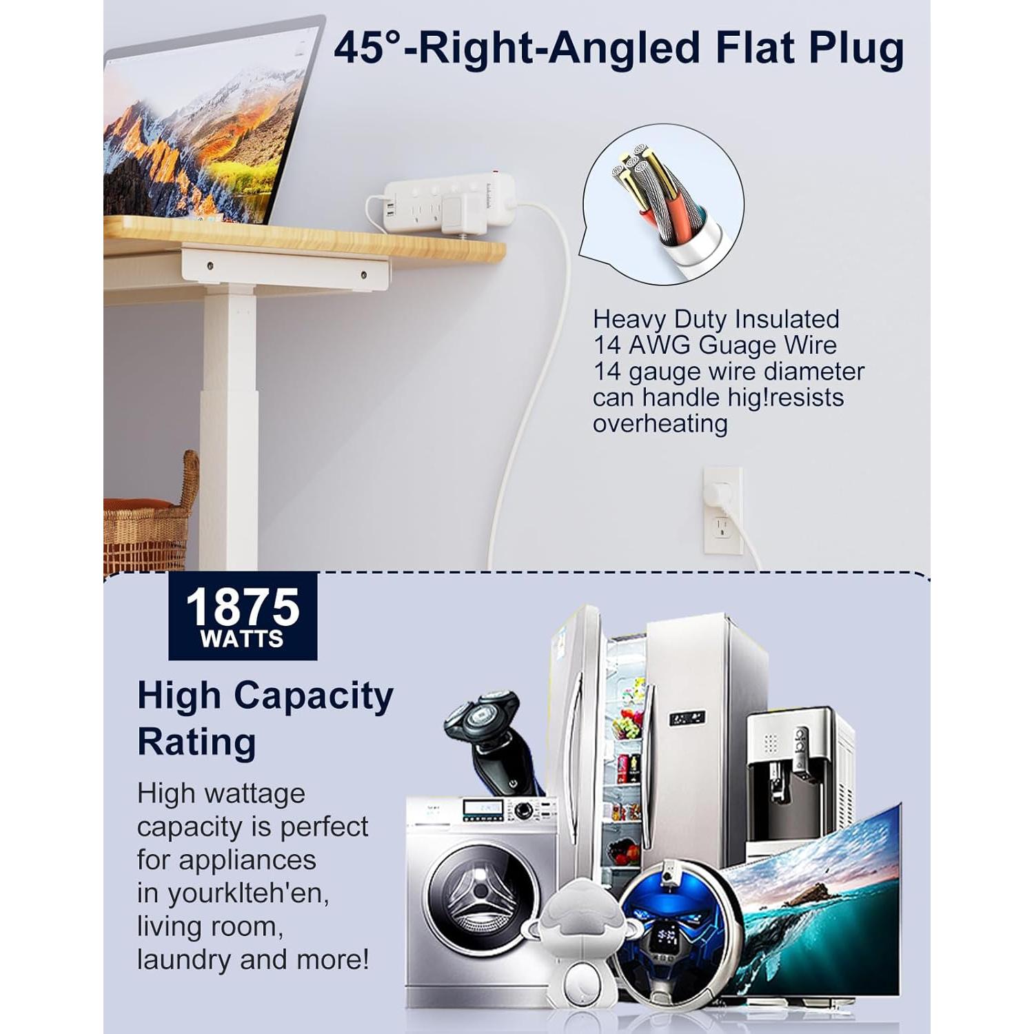 Cable de Extensión Kakahigh 3 Salidas 10FT con USB y Protección