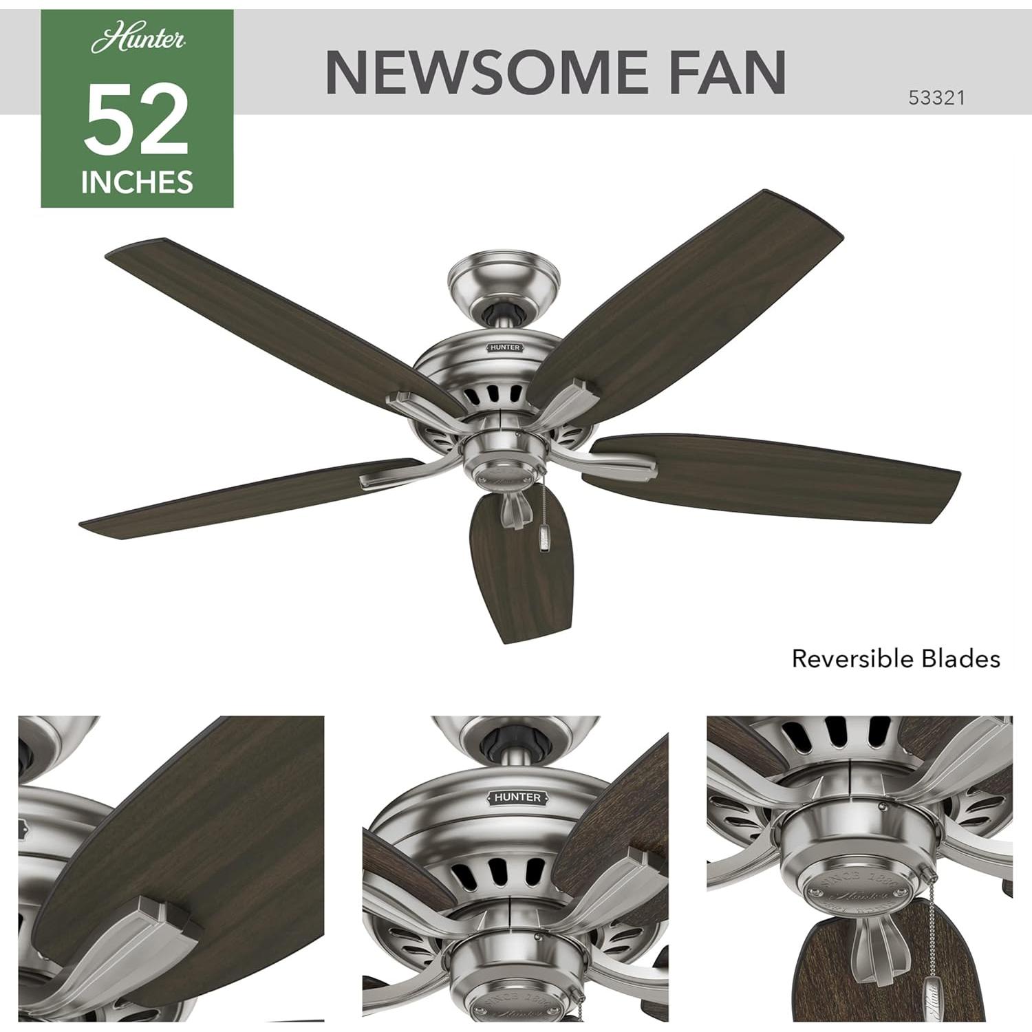 Ventilador de Techo Hunter Newsome 132 cm Níquel Cepillado