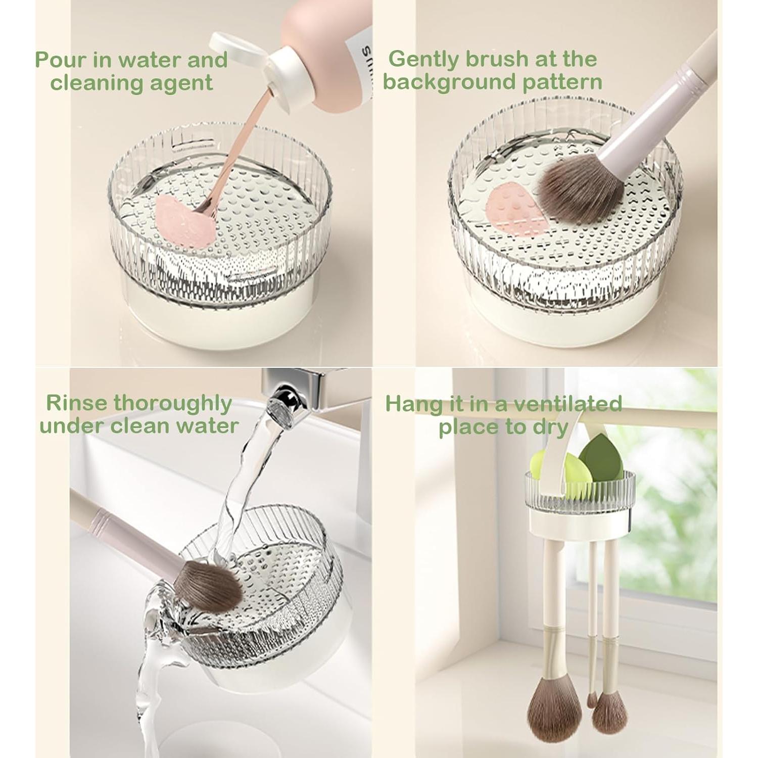 Organizador de Brochas de Maquillaje Iilnlaty 360 Púrpura con Limpieza