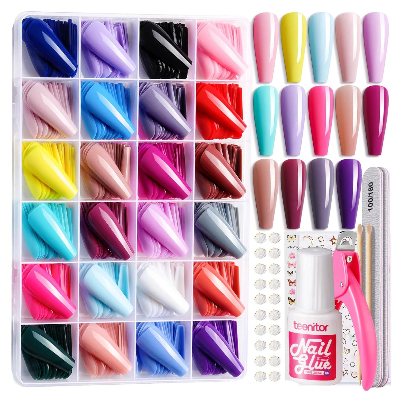 Kit de Uñas Postizas Largas Teenitor - 576 Piezas en 24 Colores