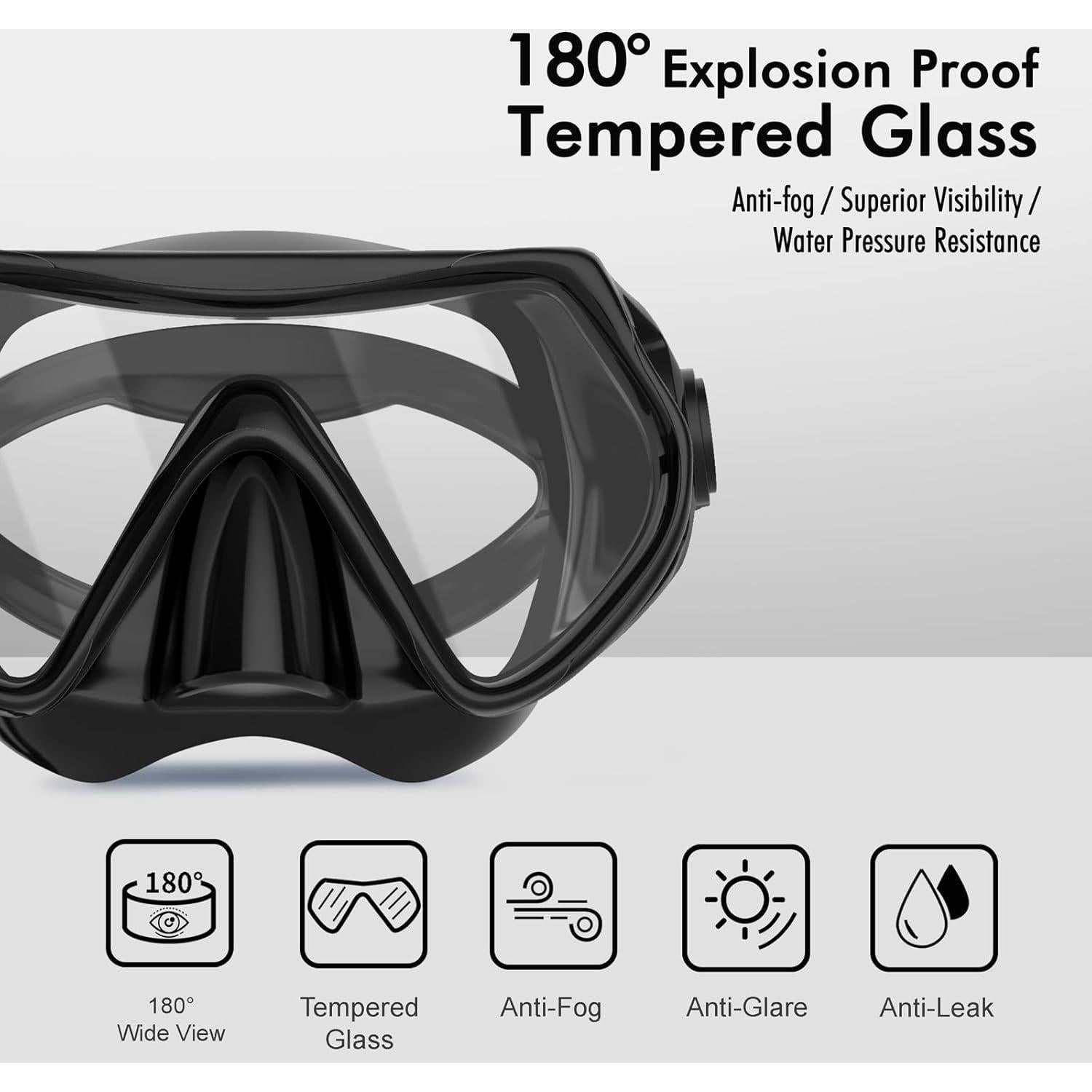 Conjunto de Snorkel JRing para Adultos - Máscara 180° y Snorkel Seco