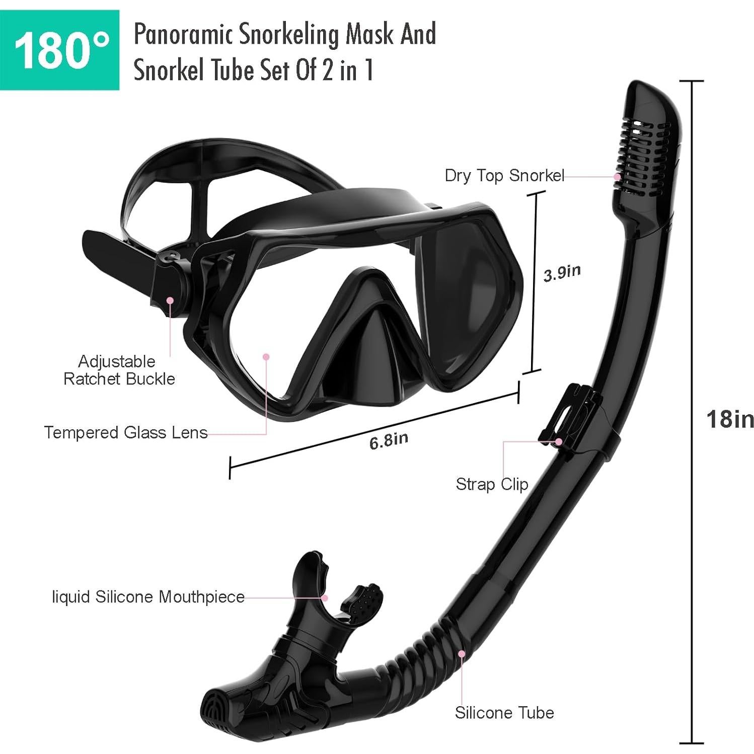 Conjunto de Snorkel JRing para Adultos - Máscara 180° y Snorkel Seco