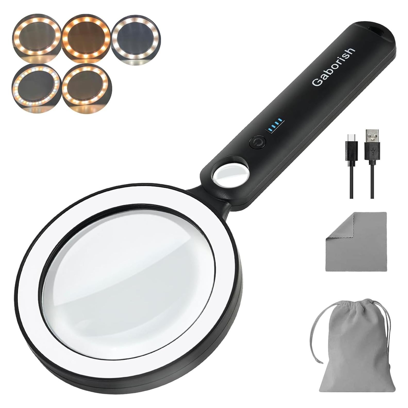 Lupa de Mano GABORISH con Luz LED 10X 30X Vidrio 8.89 cm