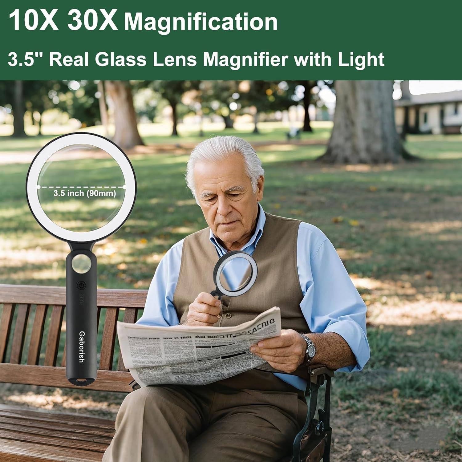 Lupa de Mano GABORISH con Luz LED 10X 30X Vidrio 8.89 cm