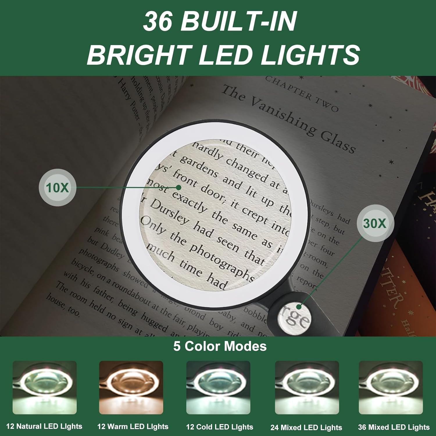 Lupa de Mano GABORISH con Luz LED 10X 30X Vidrio 8.89 cm