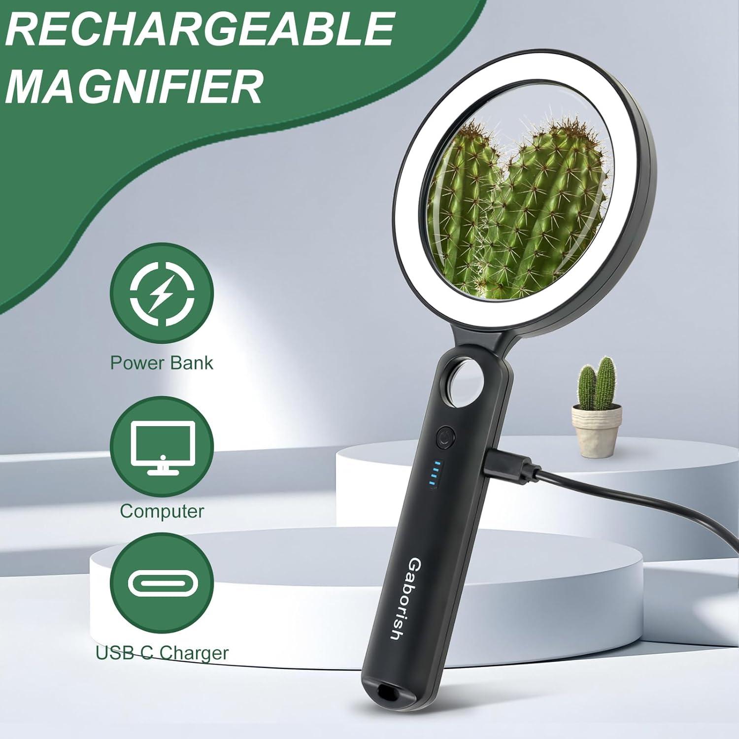 Lupa de Mano GABORISH con Luz LED 10X 30X Vidrio 8.89 cm