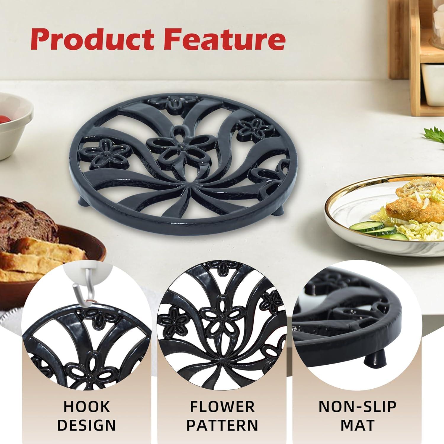 Trivet de Hierro Fundido Minluful 17.78 cm Negro Vintage