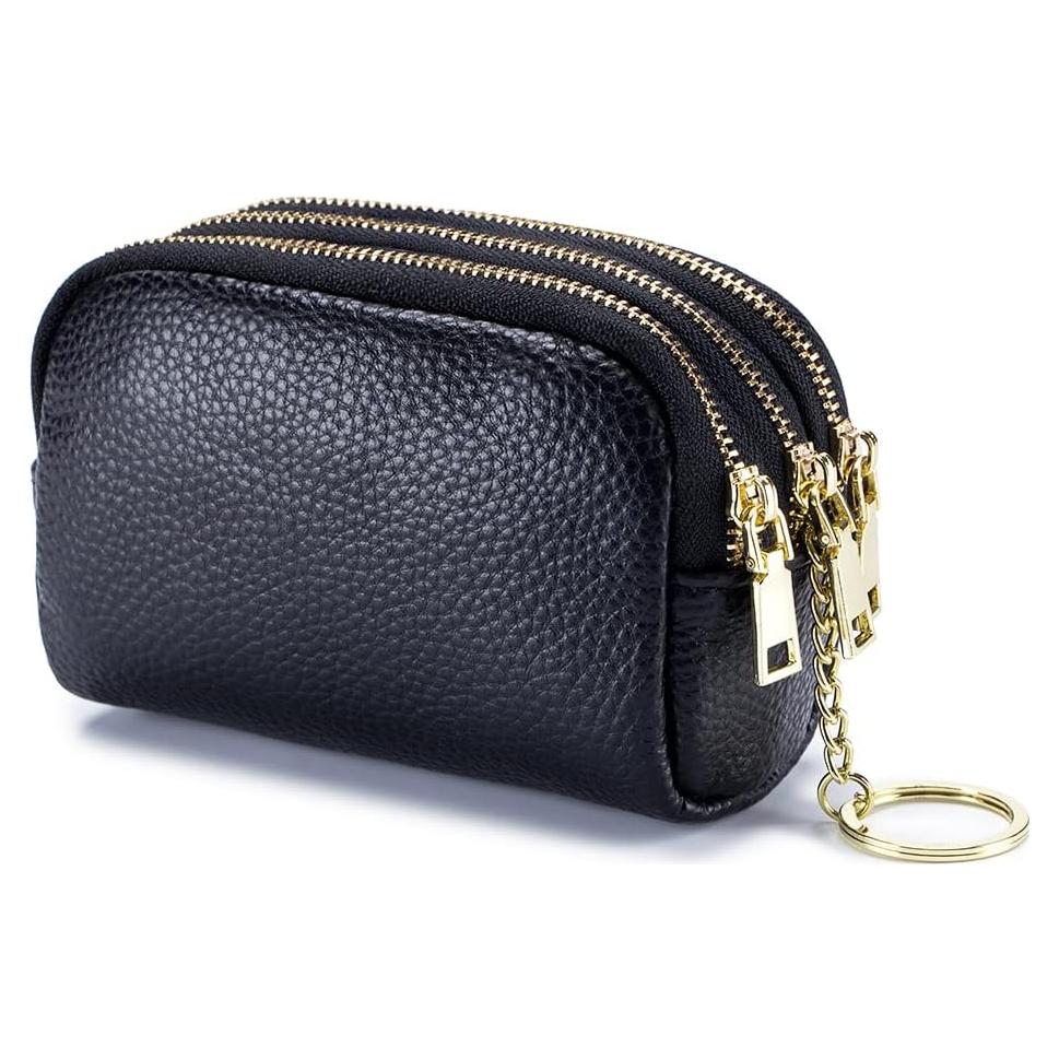 Monedero de Cuero Genuino LINNO Triple Capacidad Negro