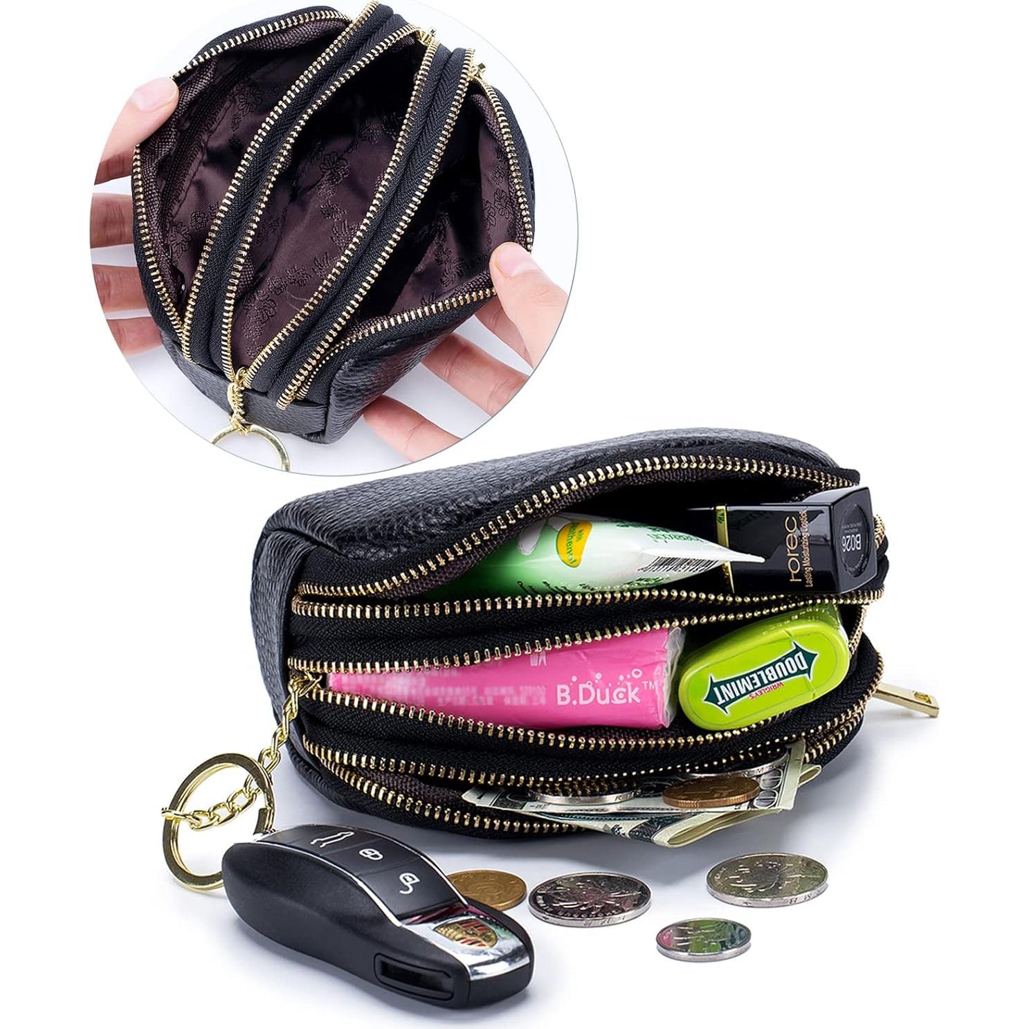 Monedero de Cuero Genuino LINNO Triple Capacidad Negro