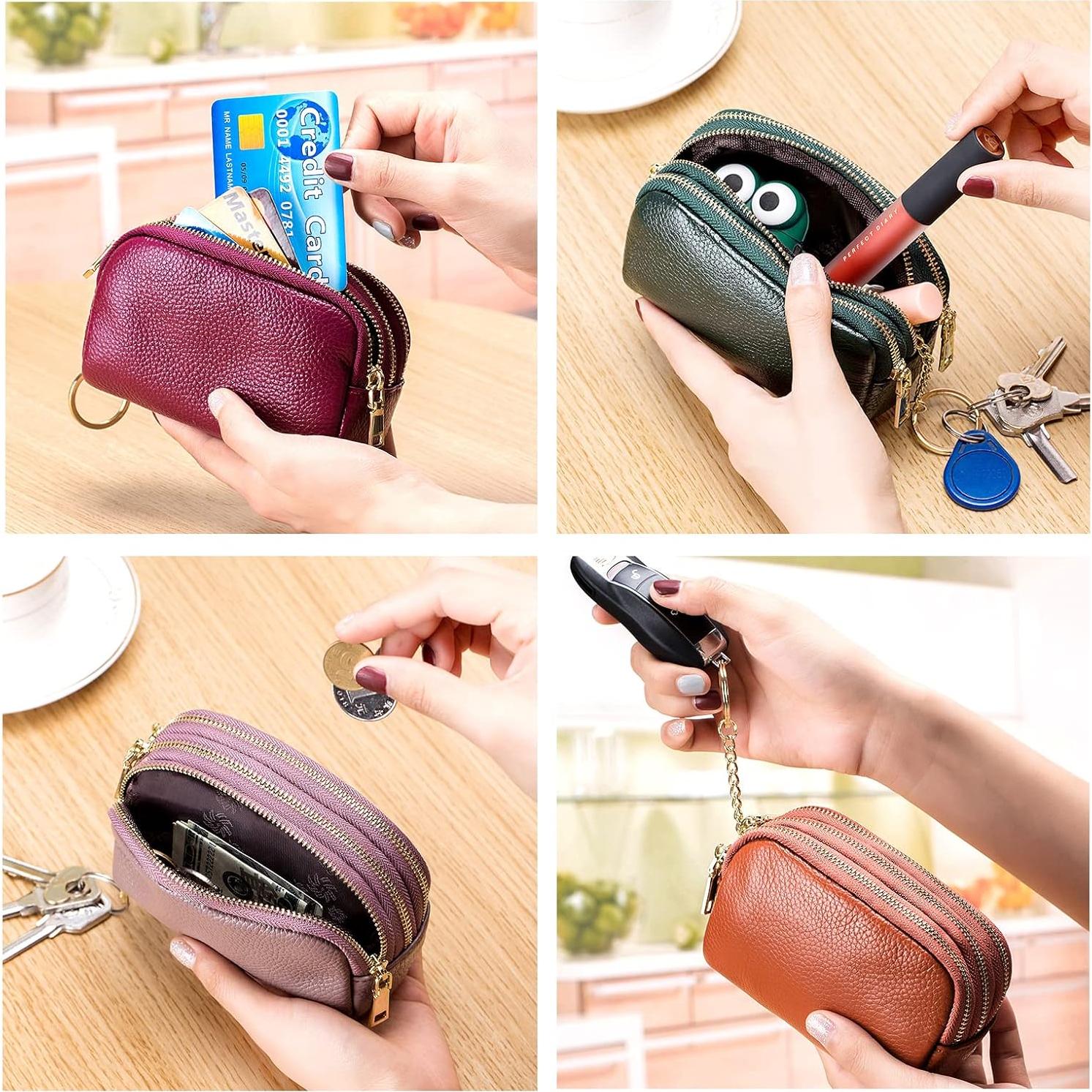 Monedero de Cuero Genuino LINNO Triple Capacidad Negro