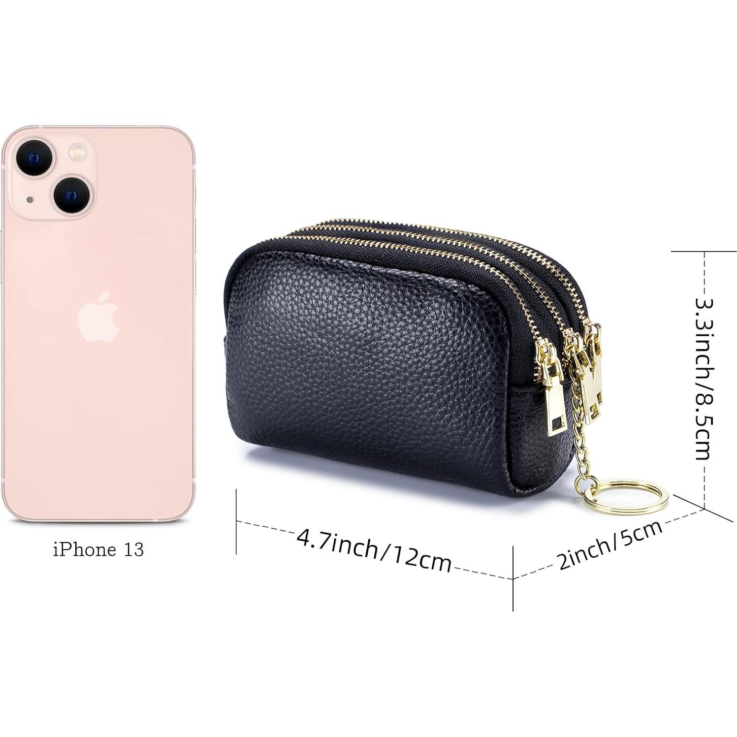 Monedero de Cuero Genuino LINNO Triple Capacidad Negro