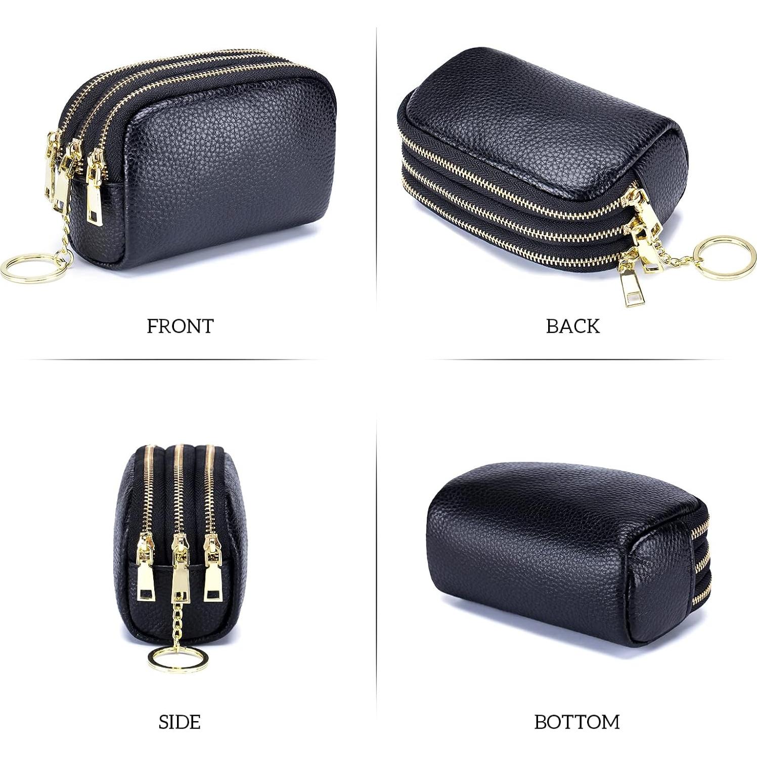 Monedero de Cuero Genuino LINNO Triple Capacidad Negro