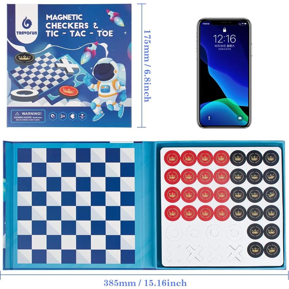 Juego de Mesa 2 en 1 Damas y Tres en Raya TRAVOFUN