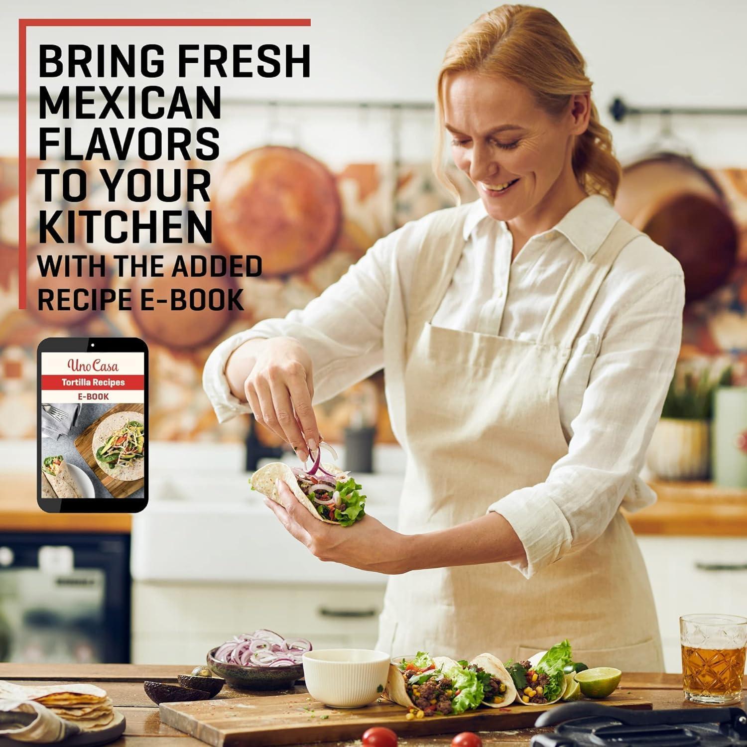 Prensa de Tortilla de Hierro Fundido Uno Casa 20 cm - Incluye 100 Papeles