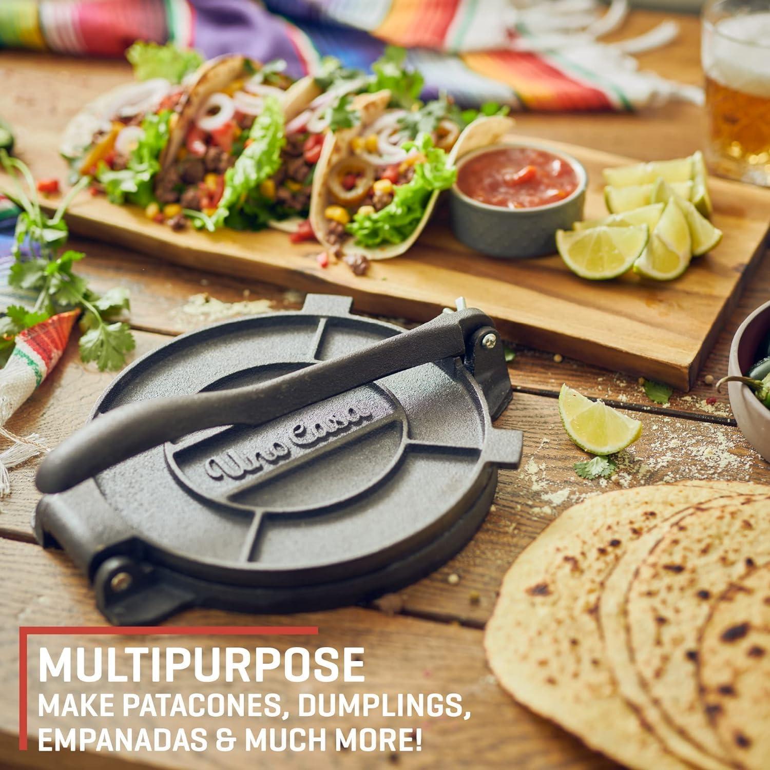 Prensa de Tortilla de Hierro Fundido Uno Casa 20 cm - Incluye 100 Papeles