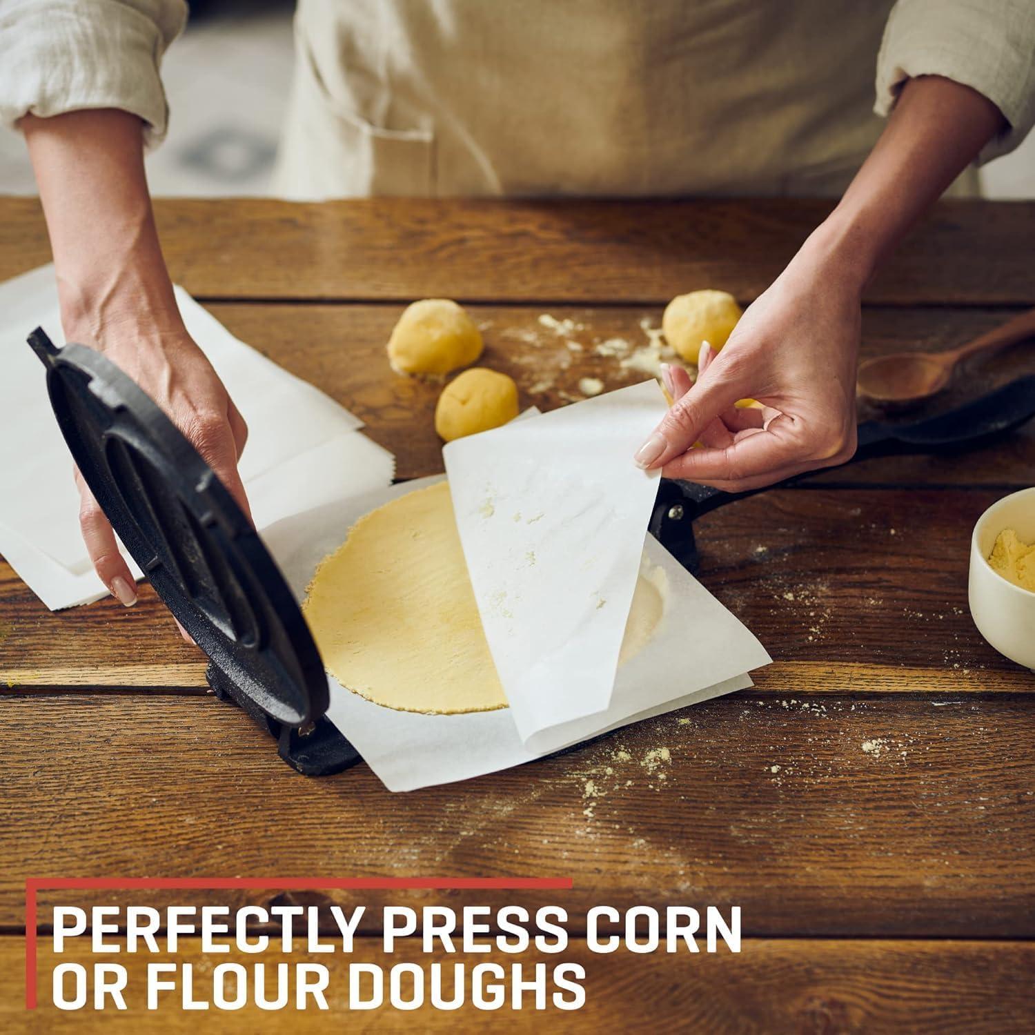 Prensa de Tortilla de Hierro Fundido Uno Casa 20 cm - Incluye 100 Papeles