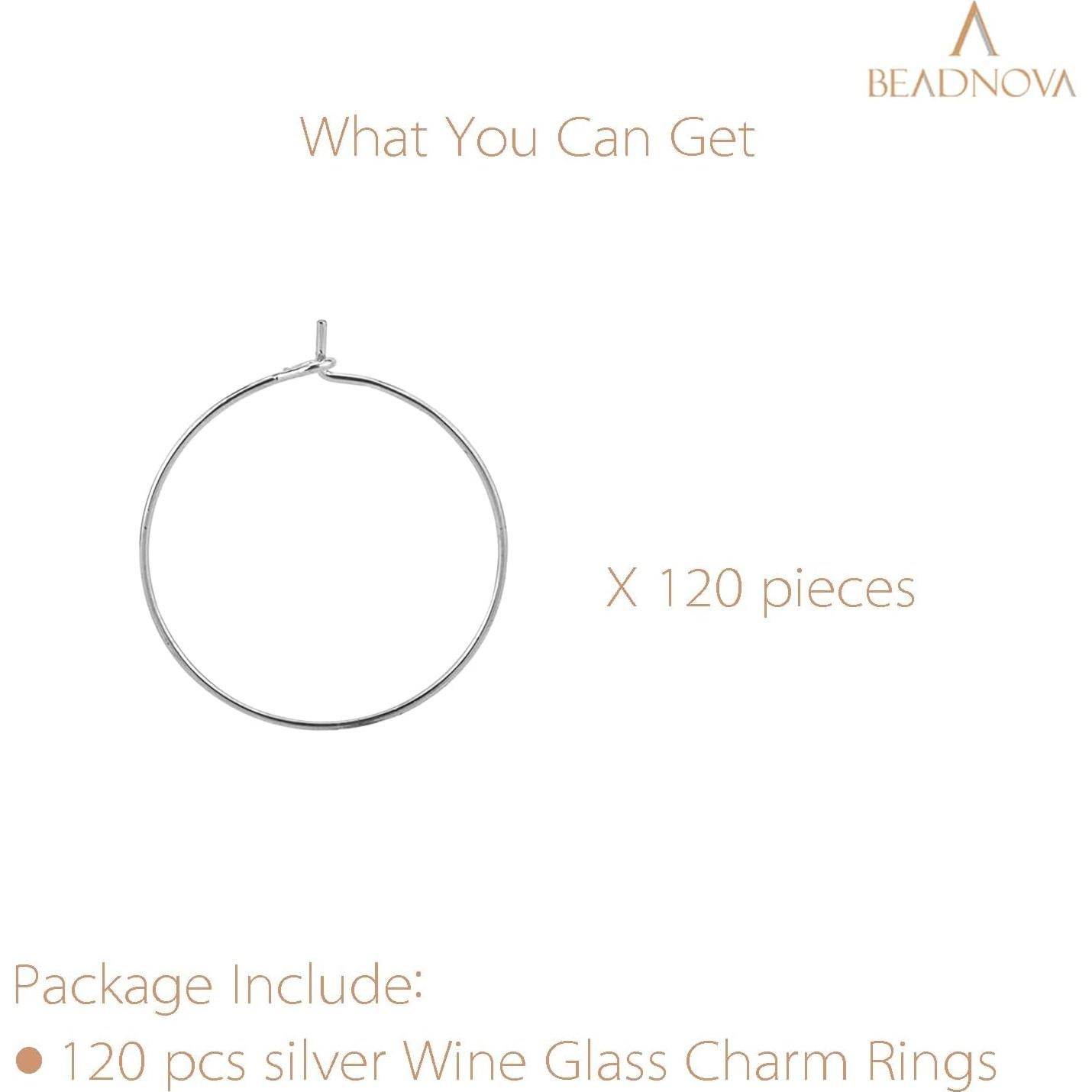 Anillos de Encanto para Copas de Vino BEADNOVA 120pcs Plateados 25mm