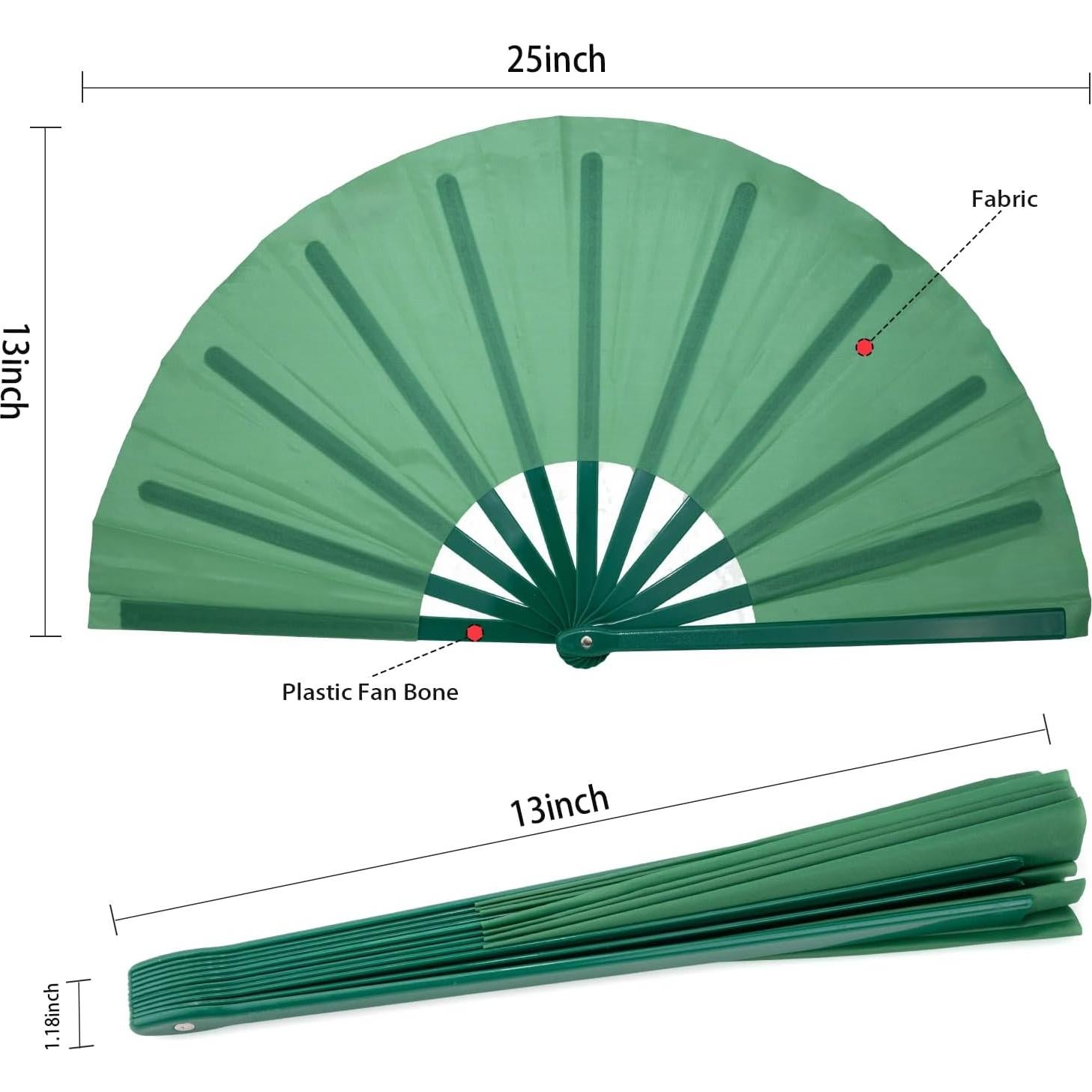 Abanicos Plegables QIRMIZI 10PCS Verde para Danza y Rave