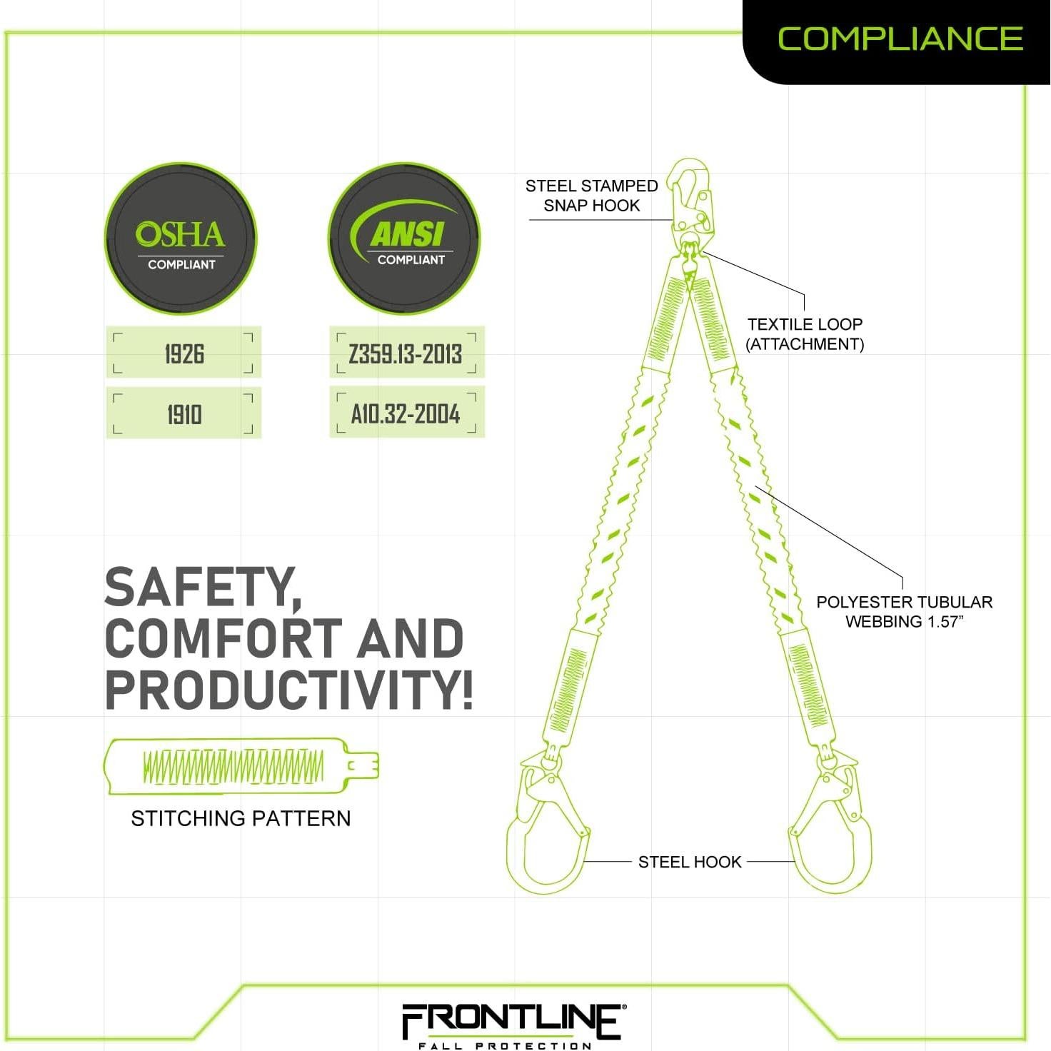 Lazo Doble Elástico 1.83m PROTECCIÓN CONTRA CAÍDAS Frontline