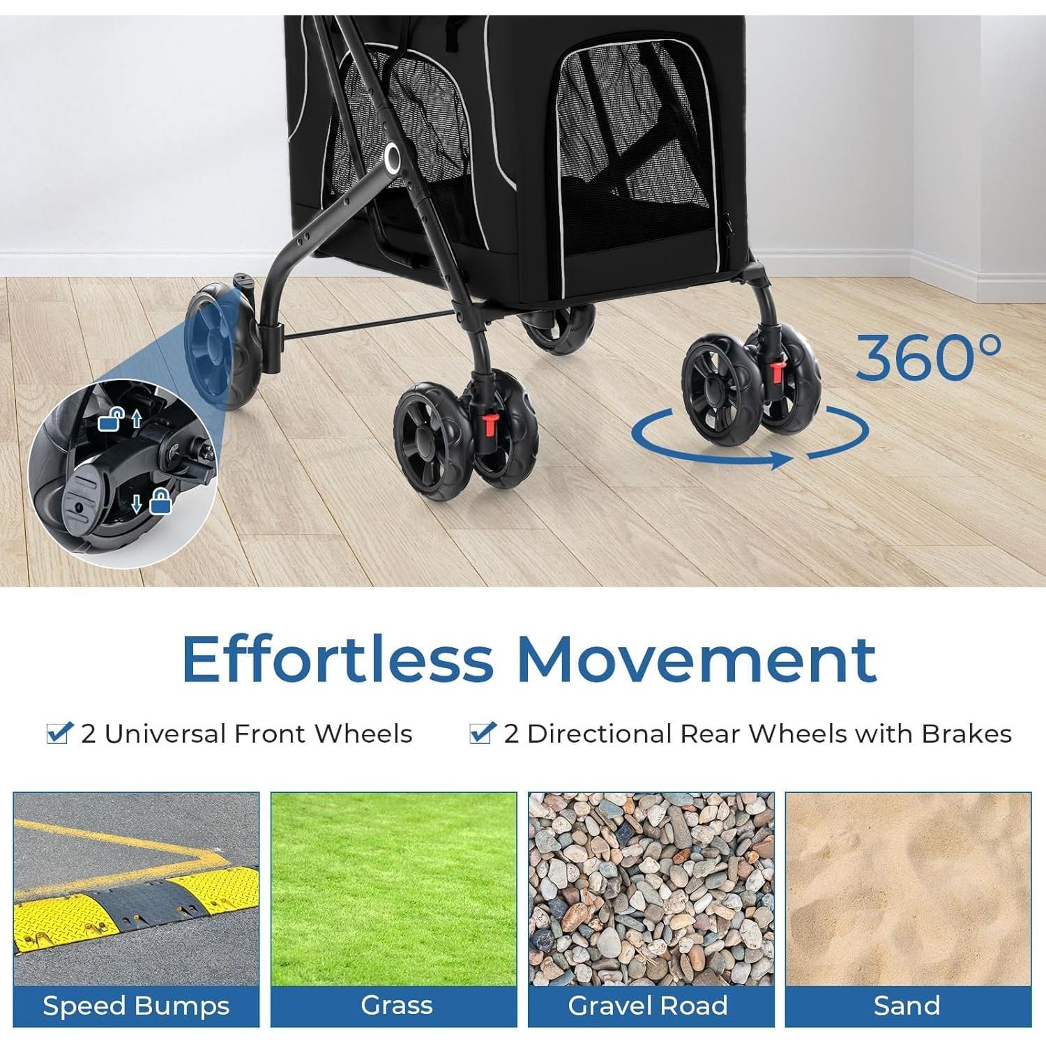 Carrito Doble para Mascotas FunImpact 3 en 1 Plegable Negro