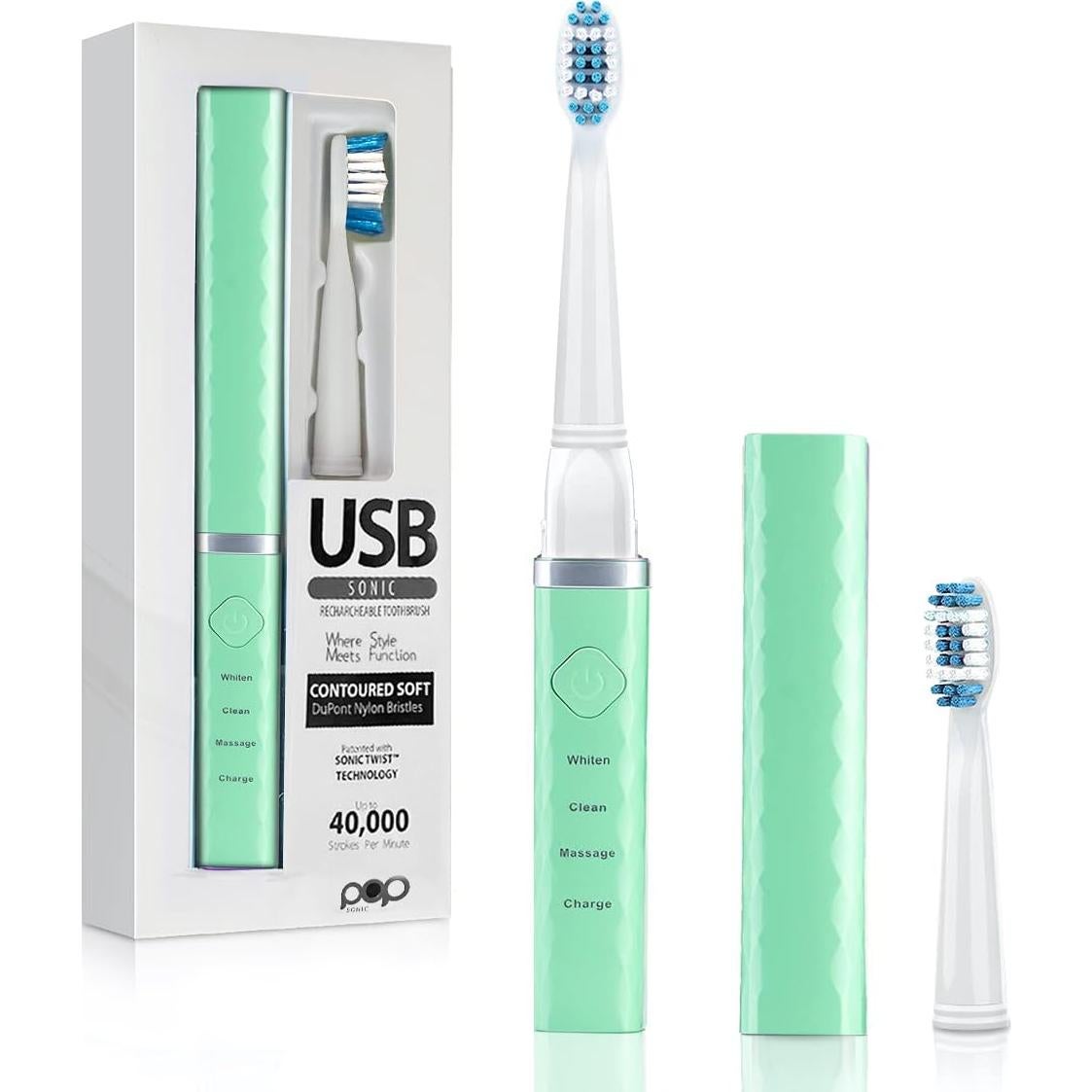 Cepillo de Dientes Sónico Recargable Pop Sonic Verde - 40,000 Movimientos/Minuto