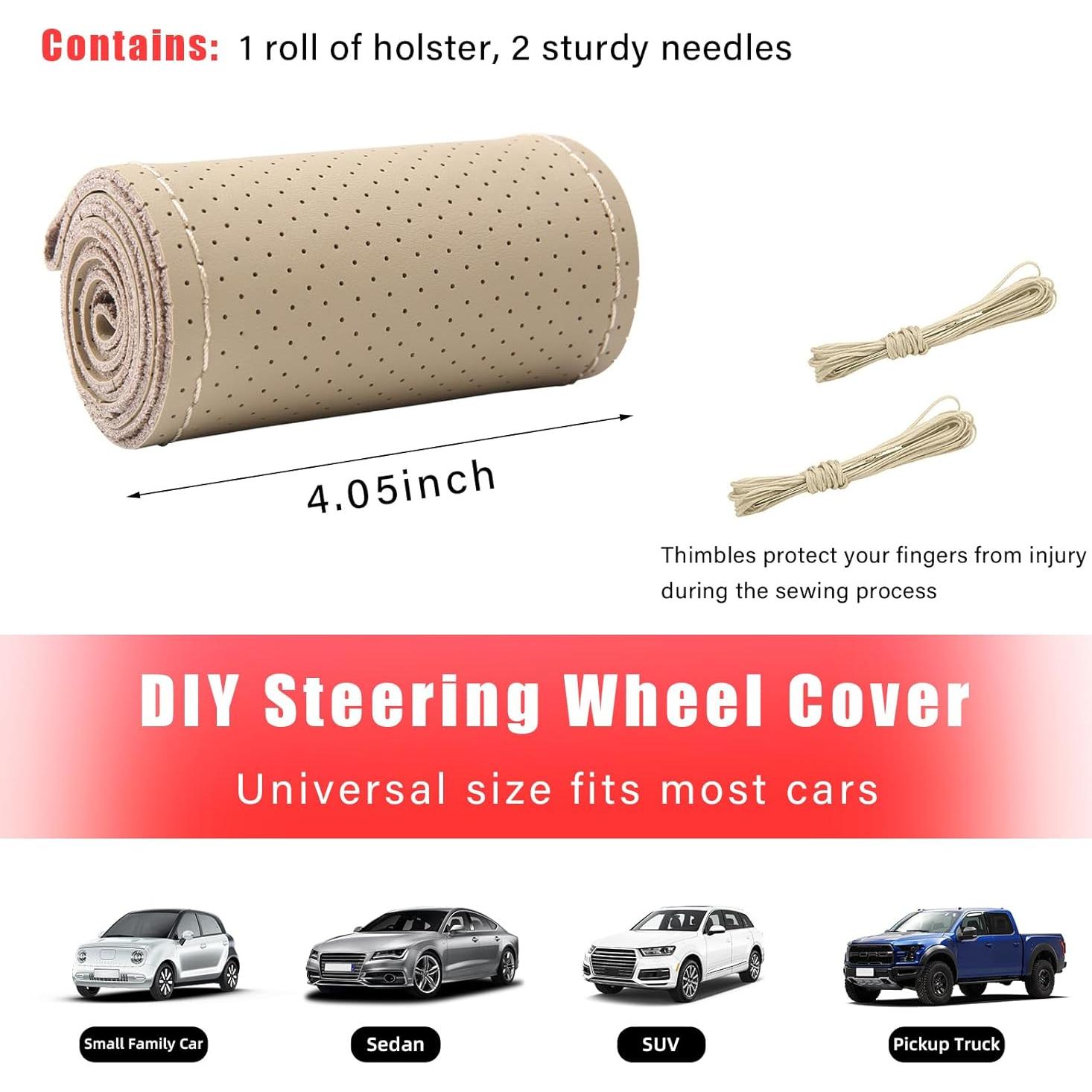 Cubierta de Volante de Cuero Genuino Augeny 38 cm Beige