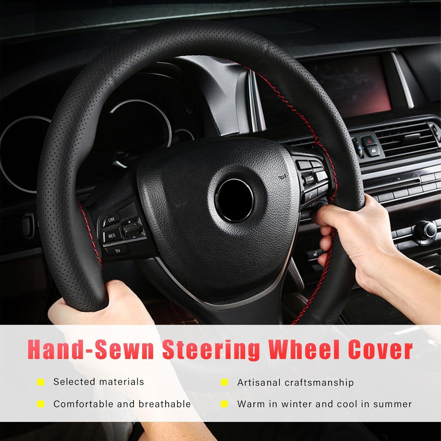 Cubierta de Volante de Cuero Genuino Augeny 38 cm Beige