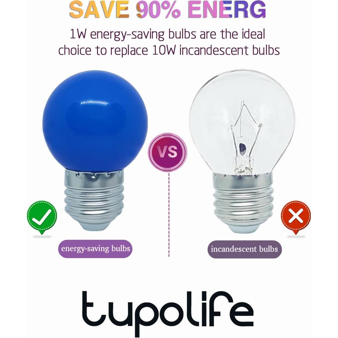 Bombilla LED E26 12V 1W Azul Tupolife - Paquete de 5