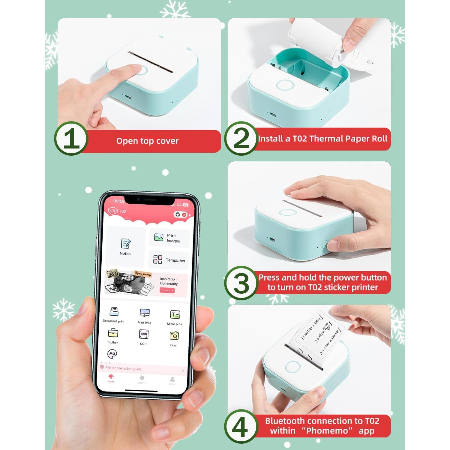 Impresora Mini Memoqueen T02, Termica para Stickers Verde