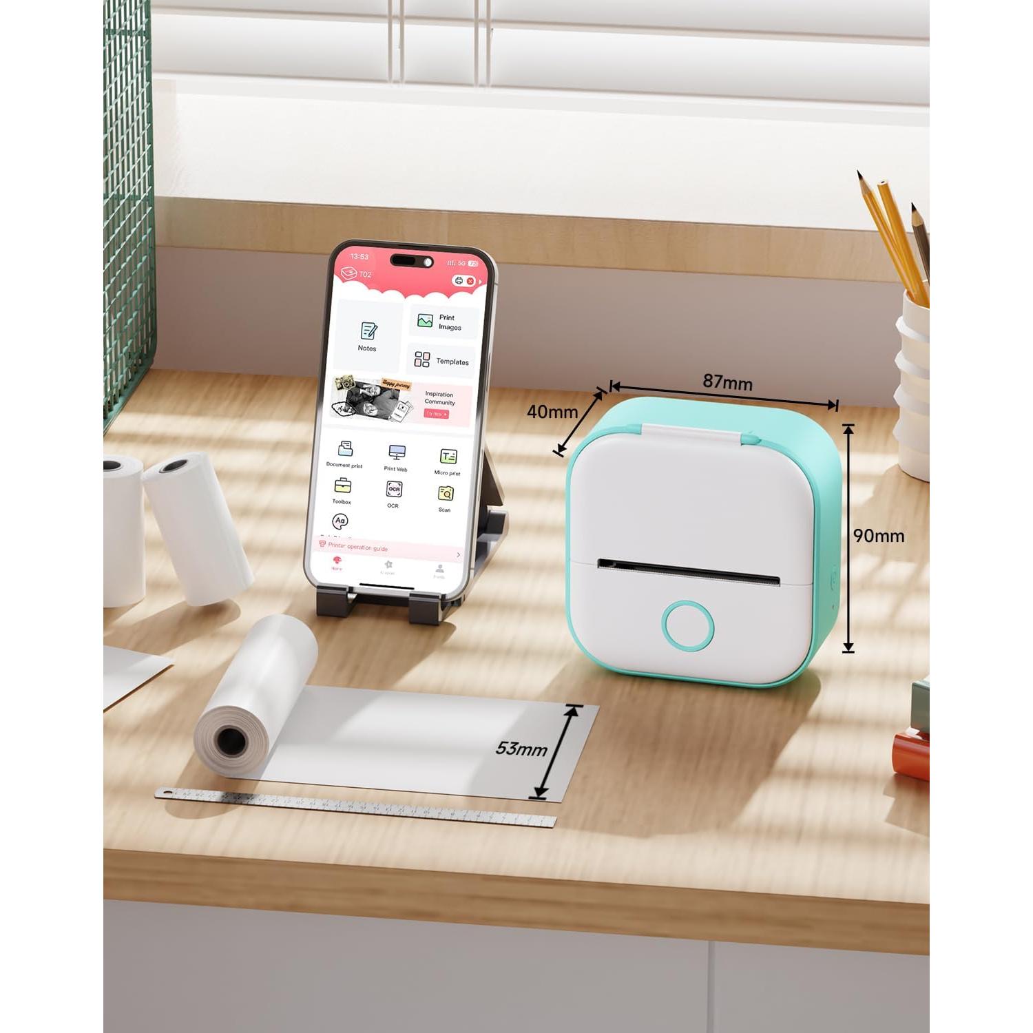 Impresora Mini Memoqueen T02, Termica para Stickers Verde