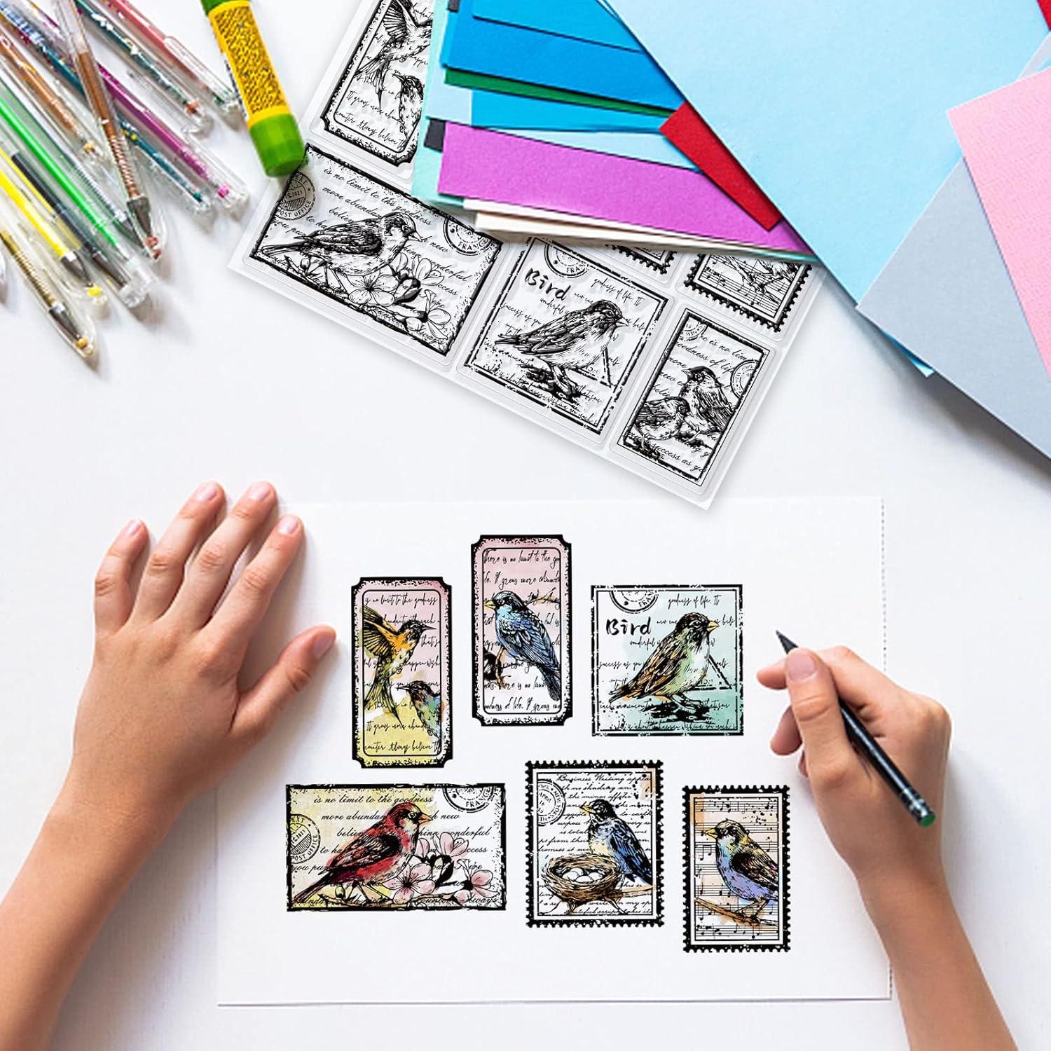 Sello Transparente Vintage GLOBLELAND Flores y Pájaro 11x16 cm