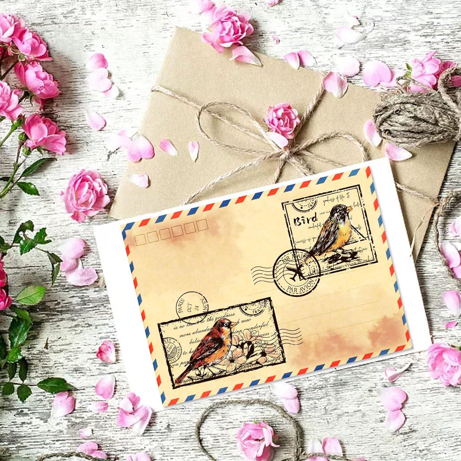 Sello Transparente Vintage GLOBLELAND Flores y Pájaro 11x16 cm