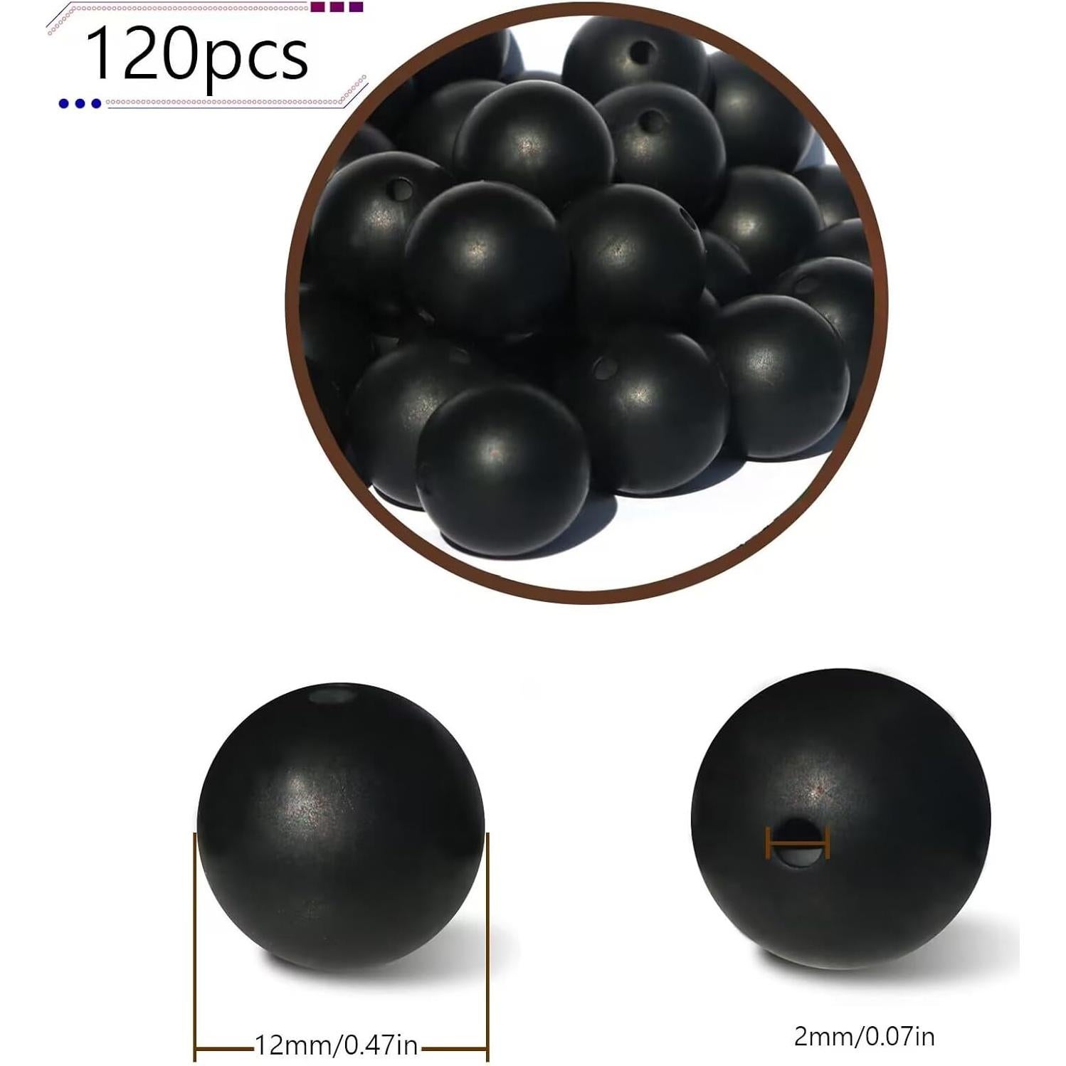 120 Perlas de Silicona Negras 12mm para Manualidades Dabaiitechann