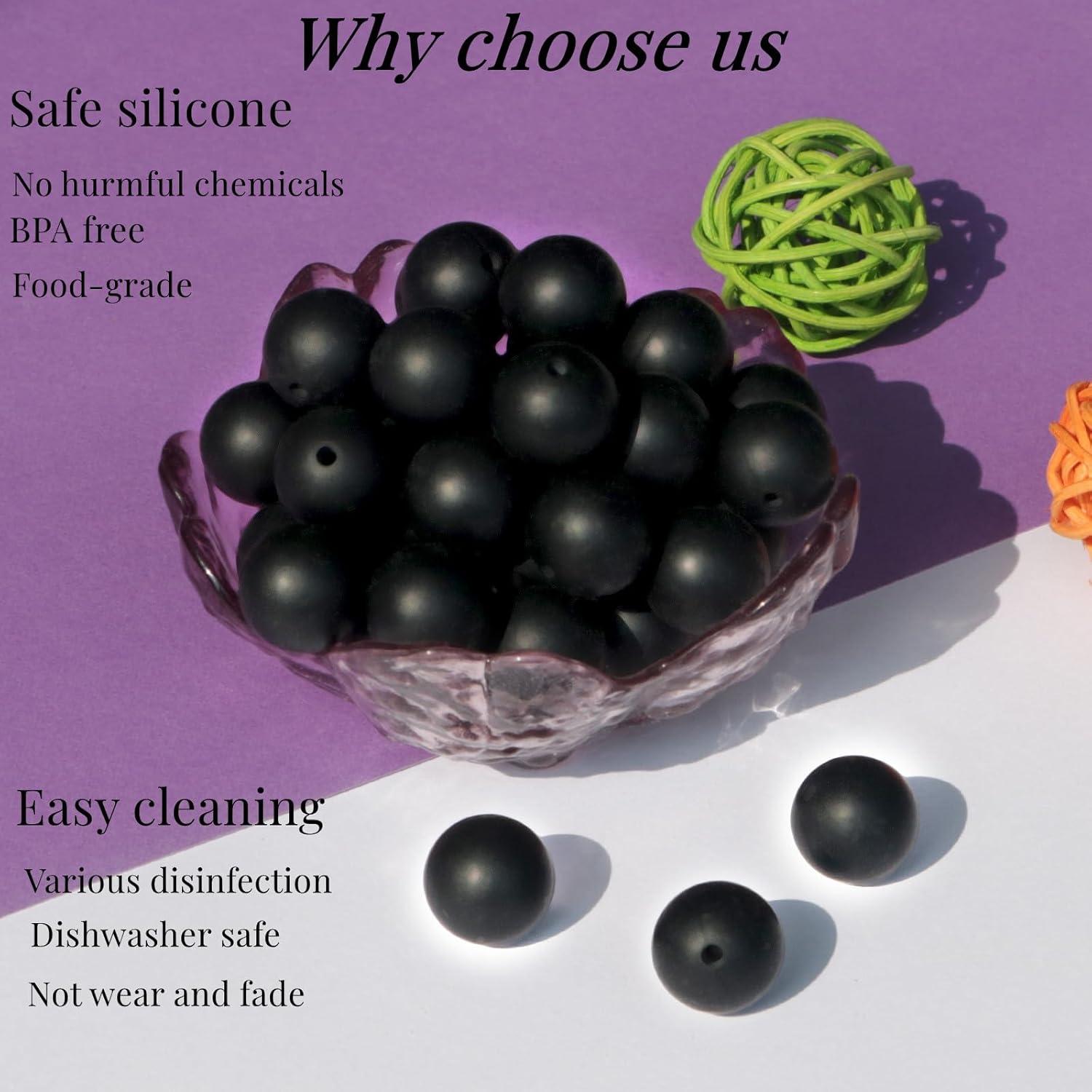 120 Perlas de Silicona Negras 12mm para Manualidades Dabaiitechann