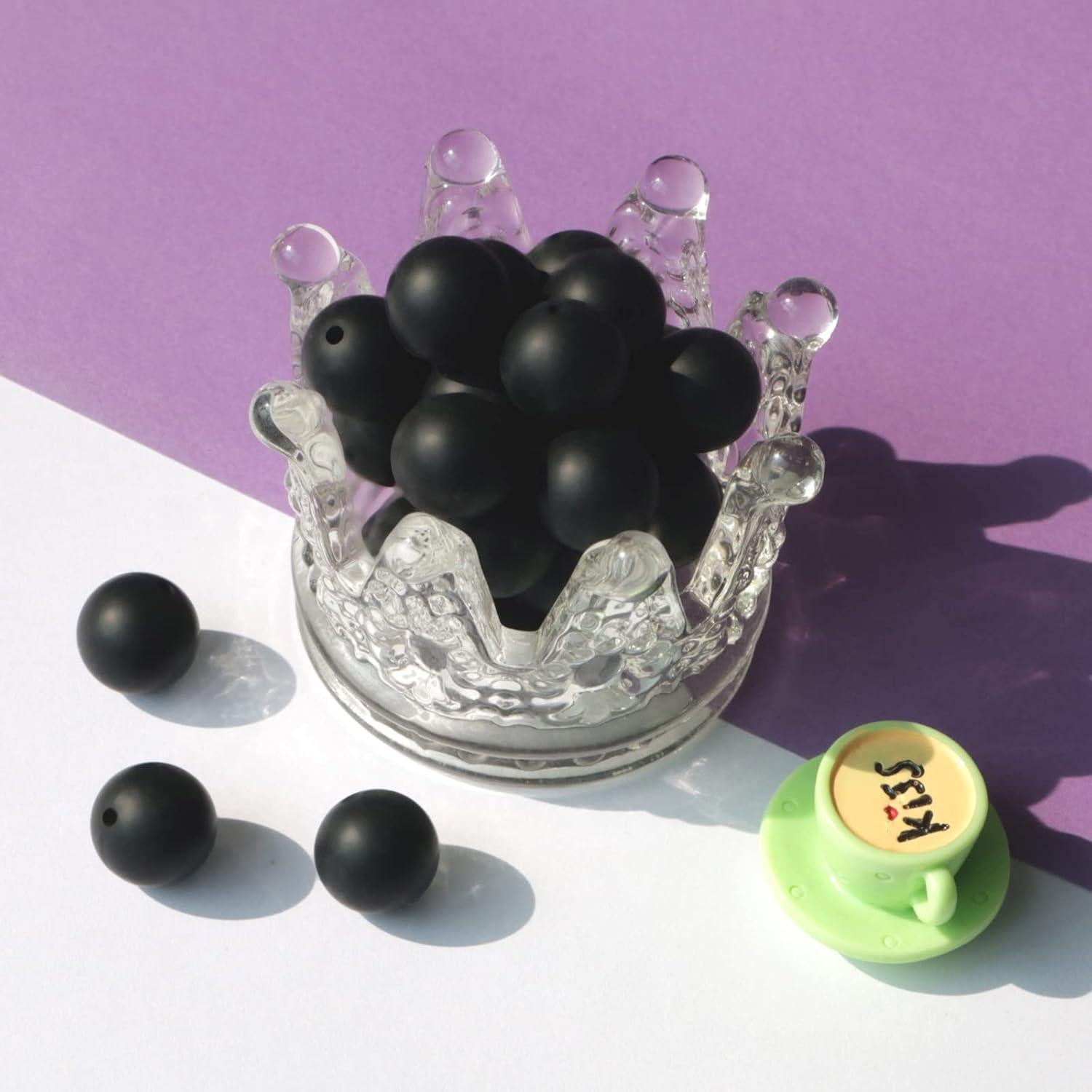 120 Perlas de Silicona Negras 12mm para Manualidades Dabaiitechann