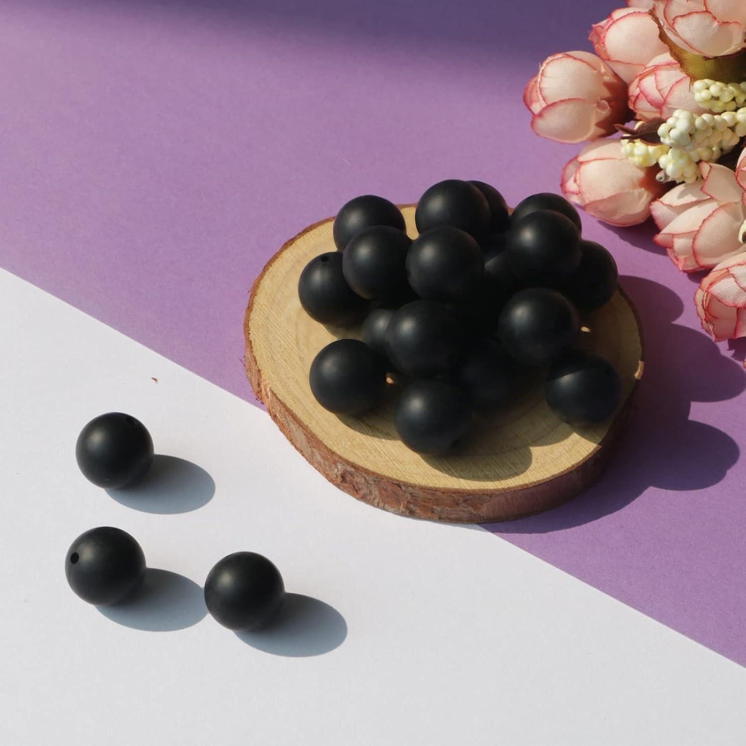 120 Perlas de Silicona Negras 12mm para Manualidades Dabaiitechann